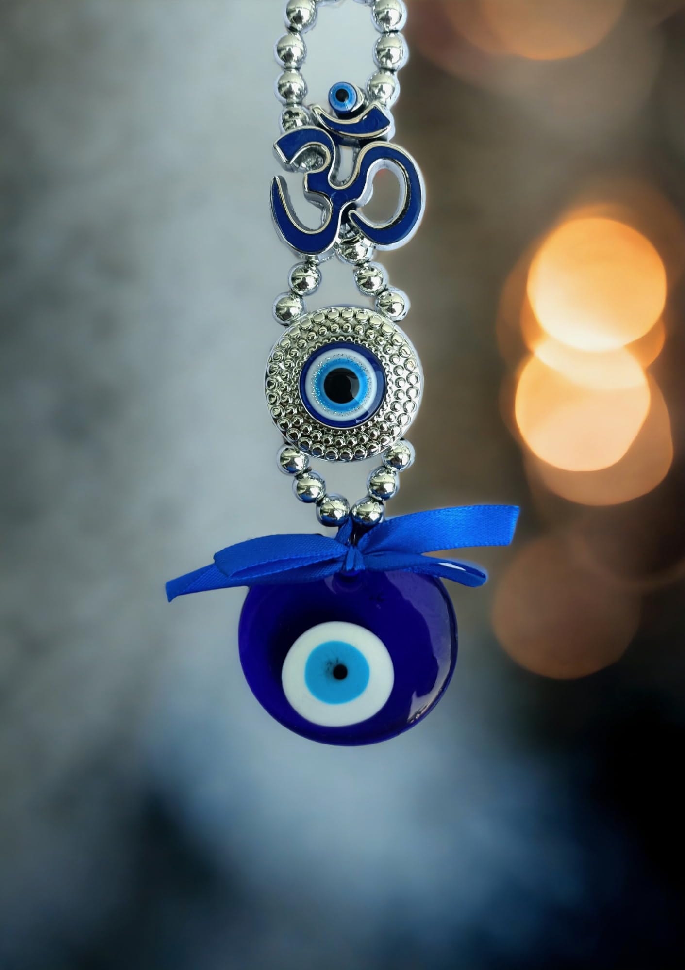 MOOZ Evil Eye Hanging with Om Symbol | Vastu & Feng Shui Protective Decor | Wall & Door Hanging for Home, Office & Temple | Vastu Protection & Traditional Hanging Ornament for Door Balcony Pooja Room