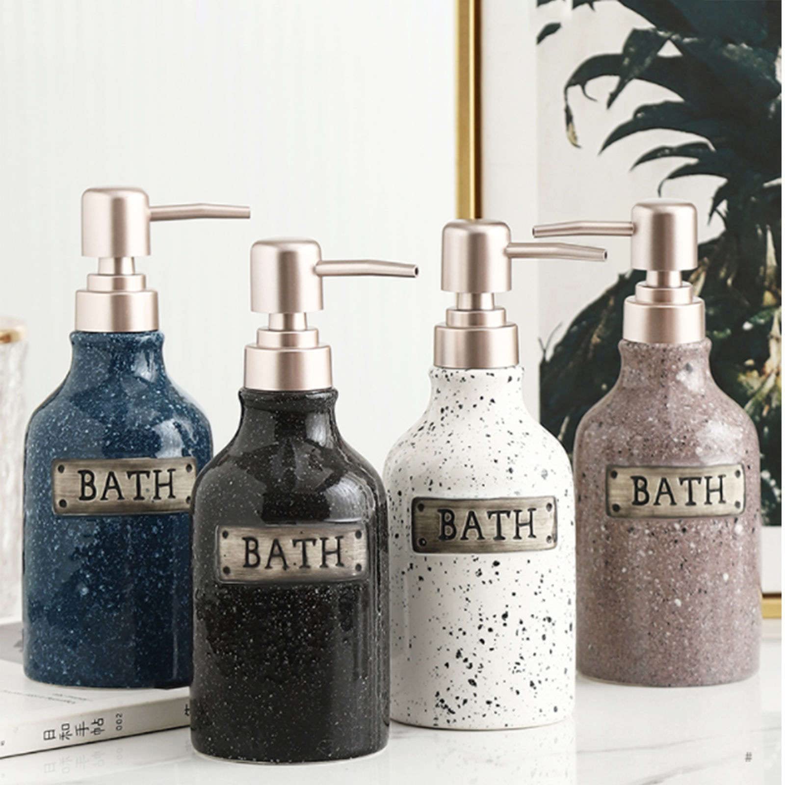 Dispensador de jabón, dispensador loción cerámica, Manos, encimera tocador baño rellenable, Blanco, 400 ml/14 oz