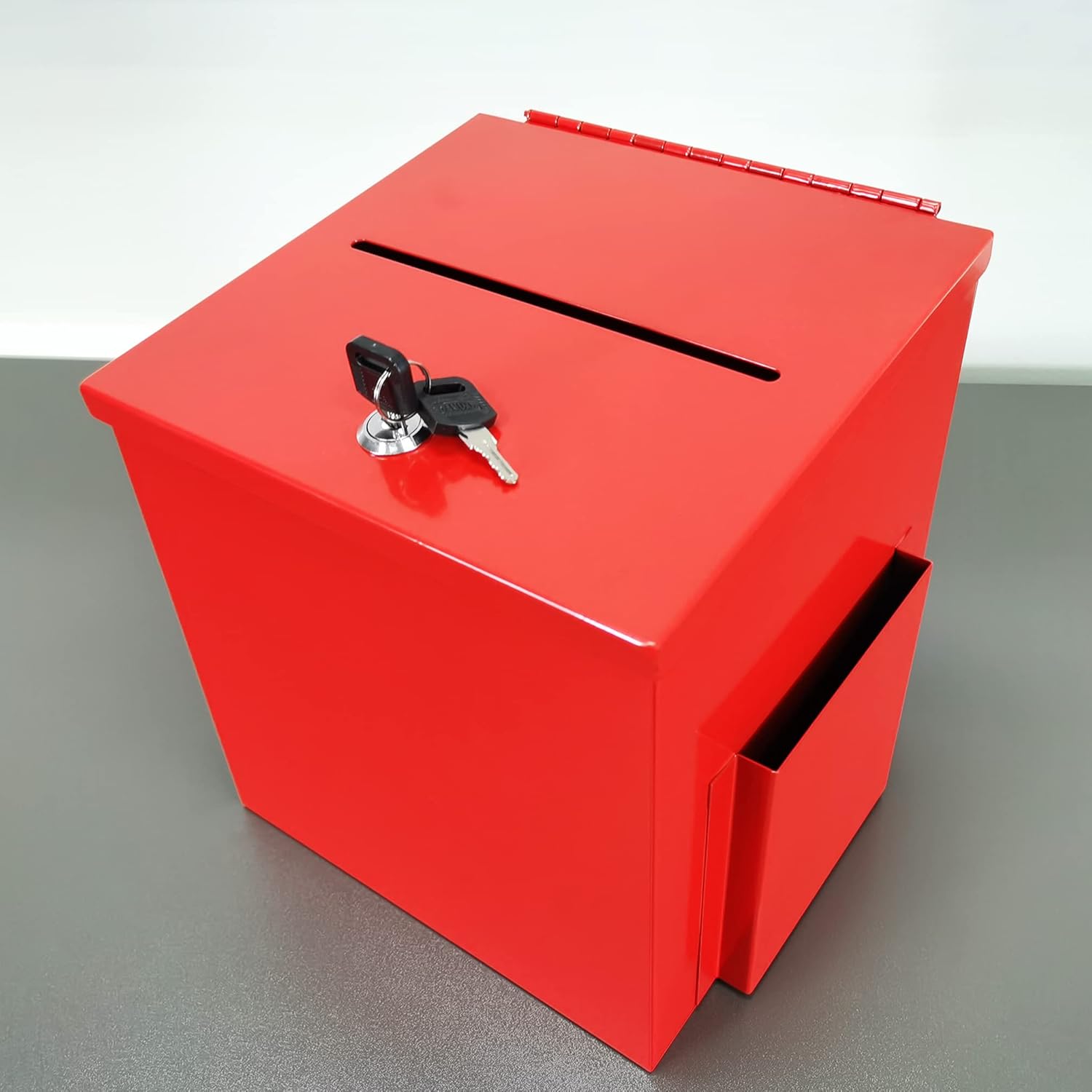 FixtureDisplays® Red Metal Donation Box Suggestion Tithes Offering Box with Sign Holder 8.5X8.1X18" 11573RED : Office Products