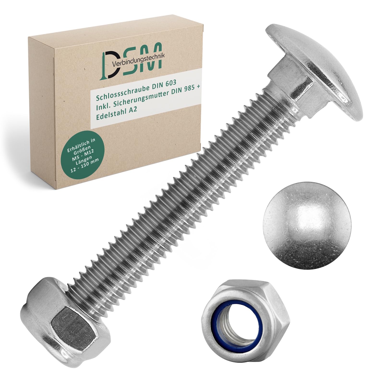 Slotbout M6 x 50mm - Incl moer - Verzinkt - DIN 603/555 (200 stuks