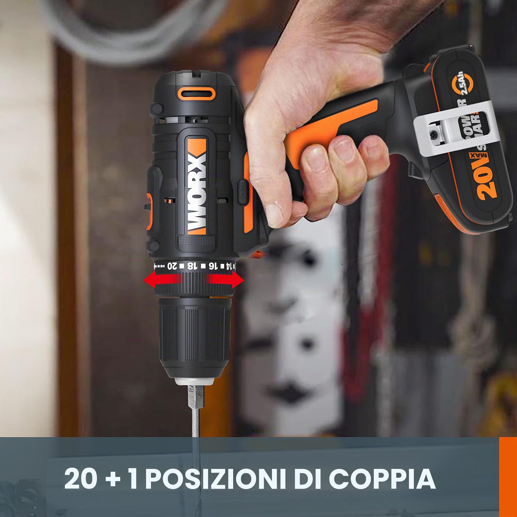 WORX WX108.9 Trapano avvitatore senza fili 20 V, coppia massima di 40 Nm, mandrino ø13 mm, ideale per piccoli lavori, 2 velocità variabili, compatto e leggero, senza batteria e caricabatterie