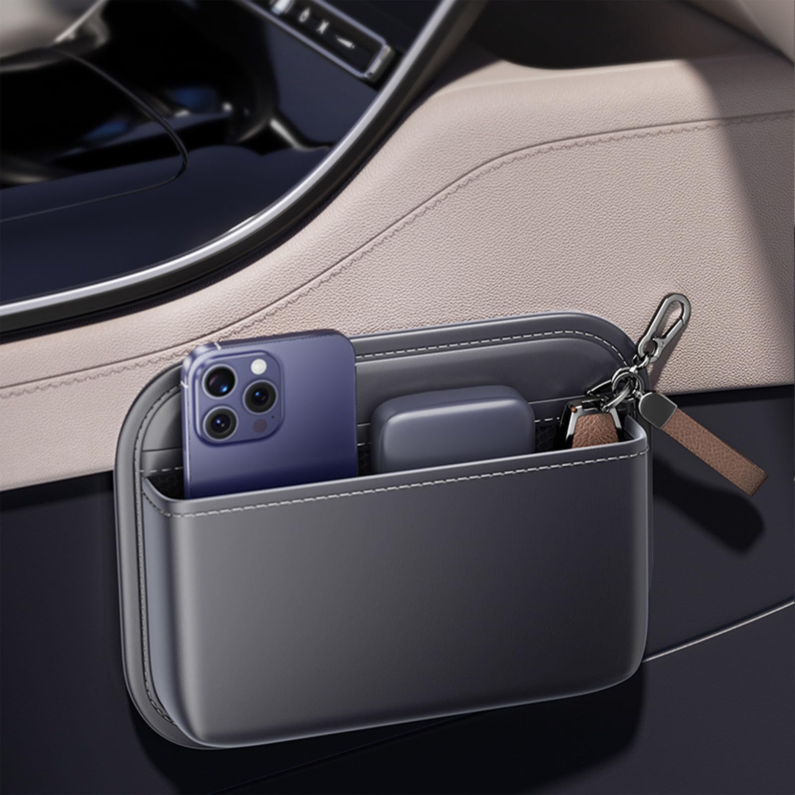 Driver’s Car Storage Organizer Bag, Small Multi-Pocket PU Leather Car Side Pocket for Seats, Doors, Consoles – Durable, Easy Installation, Compact Car Storage Solution for Drivers (Black)