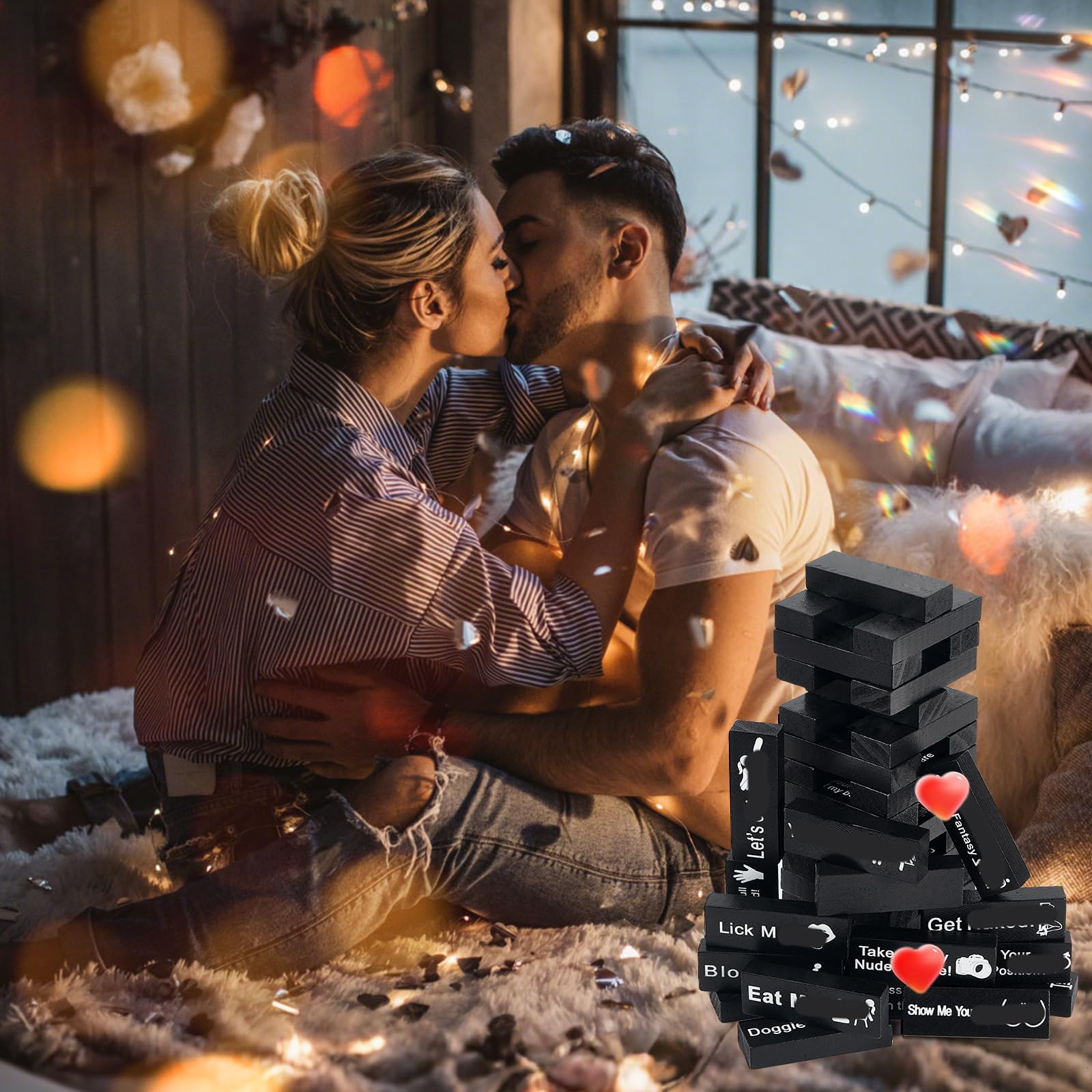 48 blocs de jeux de boissons pour adultes, jeu de couple Lust Tower pour adultes super coquins tour en bois empilable pour couples, idées de rendez-vous amoureux de la Saint-Valentin