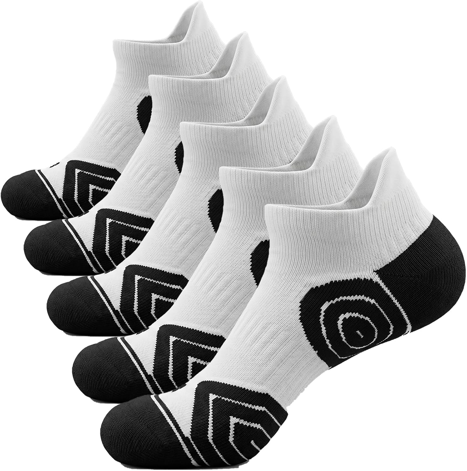 Ankle Socks for Women Men Athletic Running Thick Cushioned 5 Pairs | Low Cut, Anti-Blister, Extended Heel Tab, Odor Resist, Moisture Wicking, Arch Support for Hiking, Golf, Tennis and Sport