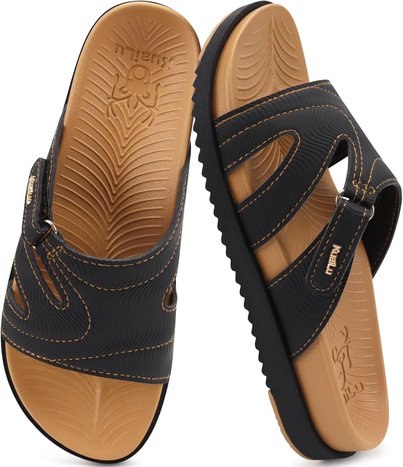 KuaiLu Womens Dressy Orthopedic Sandals Lightweight Cushion Foam Slides Sport Recovery Walking Slippers with Plantar Fasciitis Arch Support