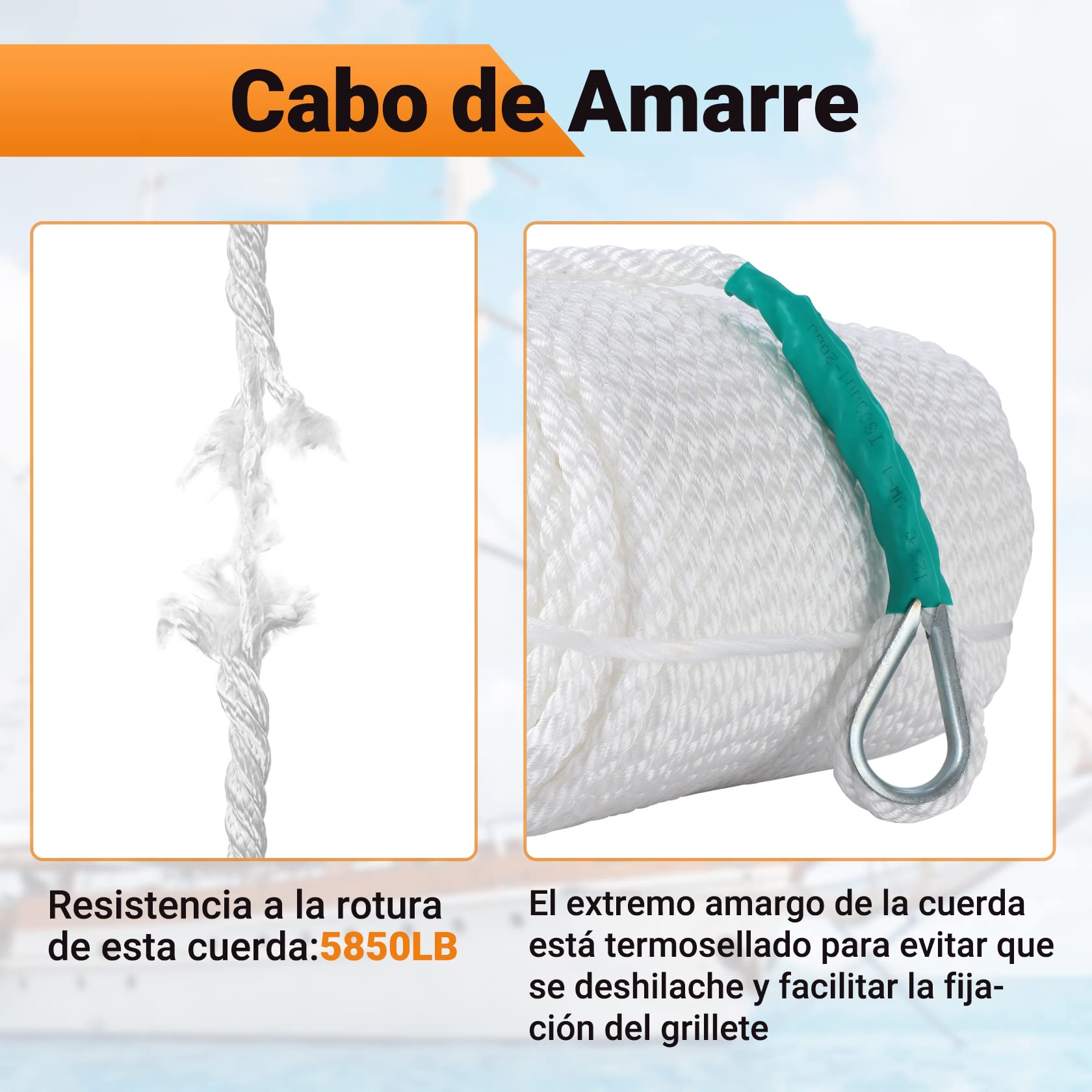 CarBole Cuerda de barco, cuerda de amarre, cuerda de muelle multifuncional de 12 mm x 91 m para supervivencia, navegación, deportes, camping, vela, senderismo (blanco) (5600 libras)