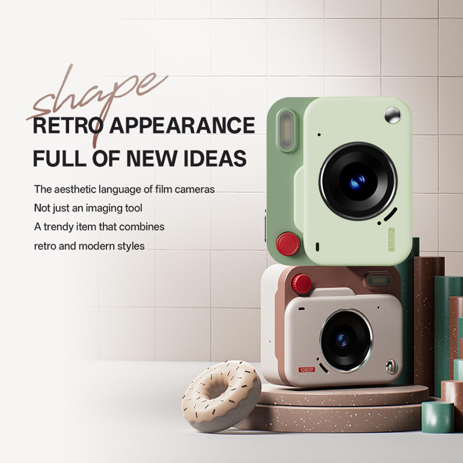 Petite Caméra Numérique pour la Photographie, 1080p 48MP Camera Compact Vlogging avec écran de 1,77 Pouce OTG Partage de Caméscope de Trousseau (Green)