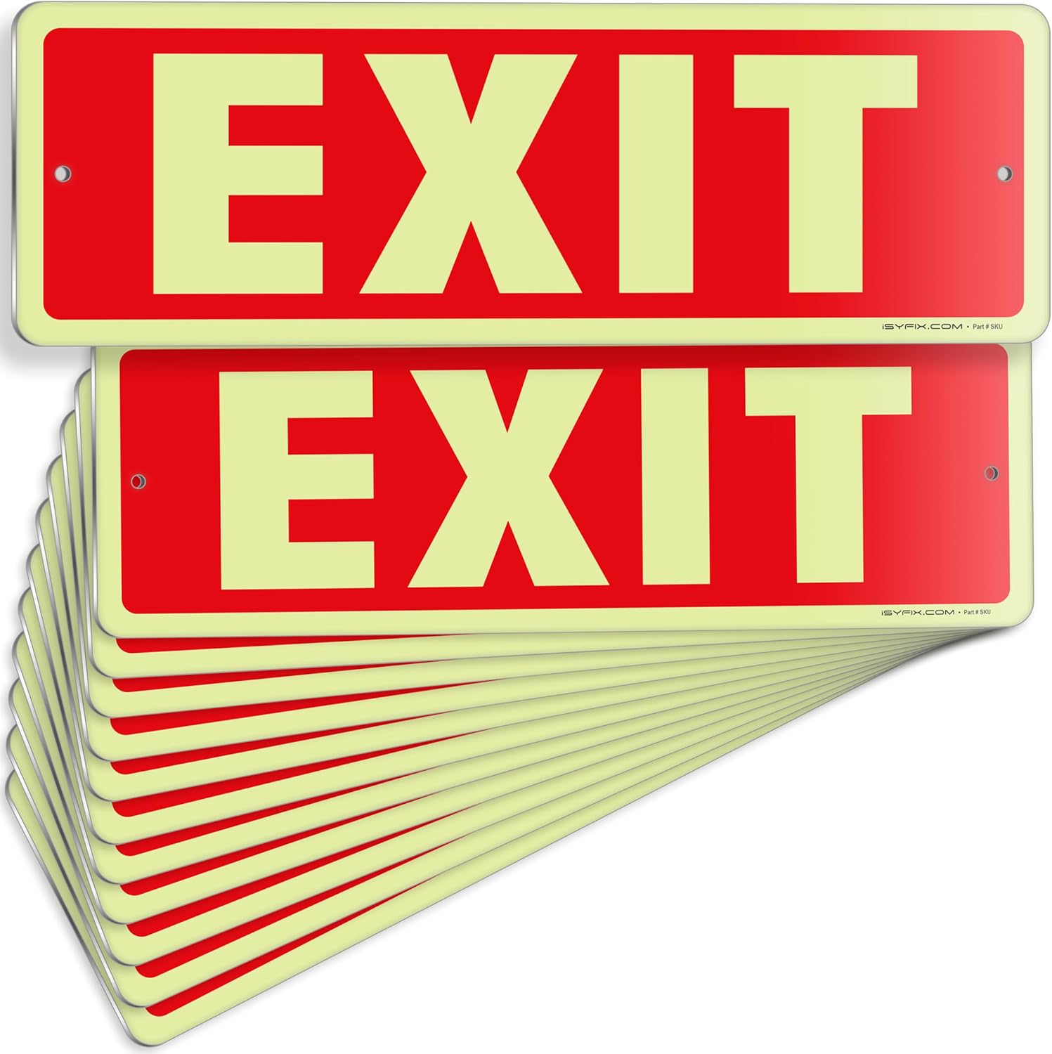 iSYFIX Exit Glow in the Dark Sign Aluminum – 12 Pack 12x4 Inch – Photoluminiscent, Laminated for Ultimate UV, Weather & Fade Resistance, Indoor & Outdoor for Business, School, Office, Warehouse