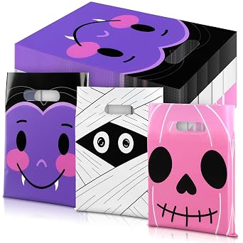 Qilery 120 Pcs Halloween Treat Bags Bulk with Handles, Vibrant, Spooky