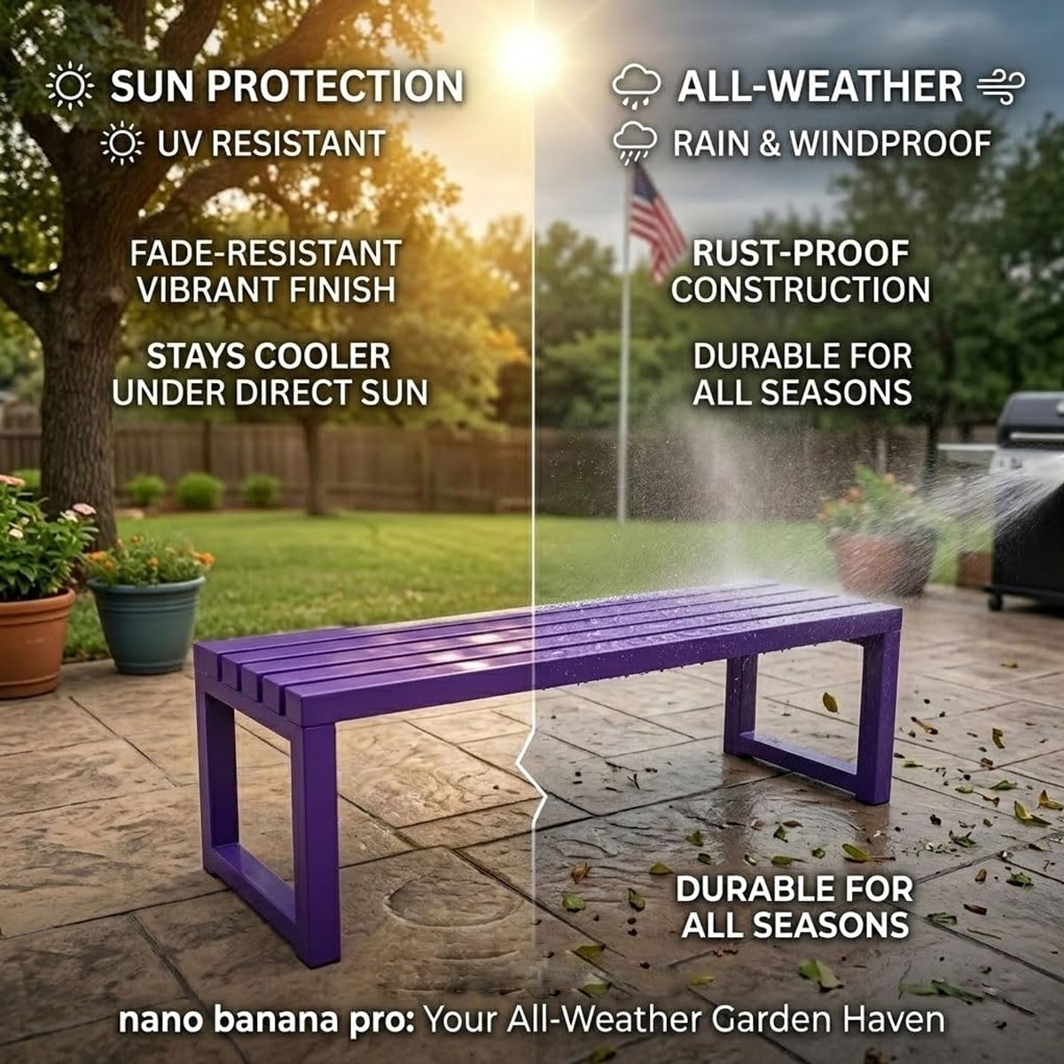 Banco de jardín para 2 personas al aire libre, 1 m, de acero, sin respaldo, resistente a la intemperie, resistente a los rayos UV, para césped, patio, terraza, asiento de jardín blanco