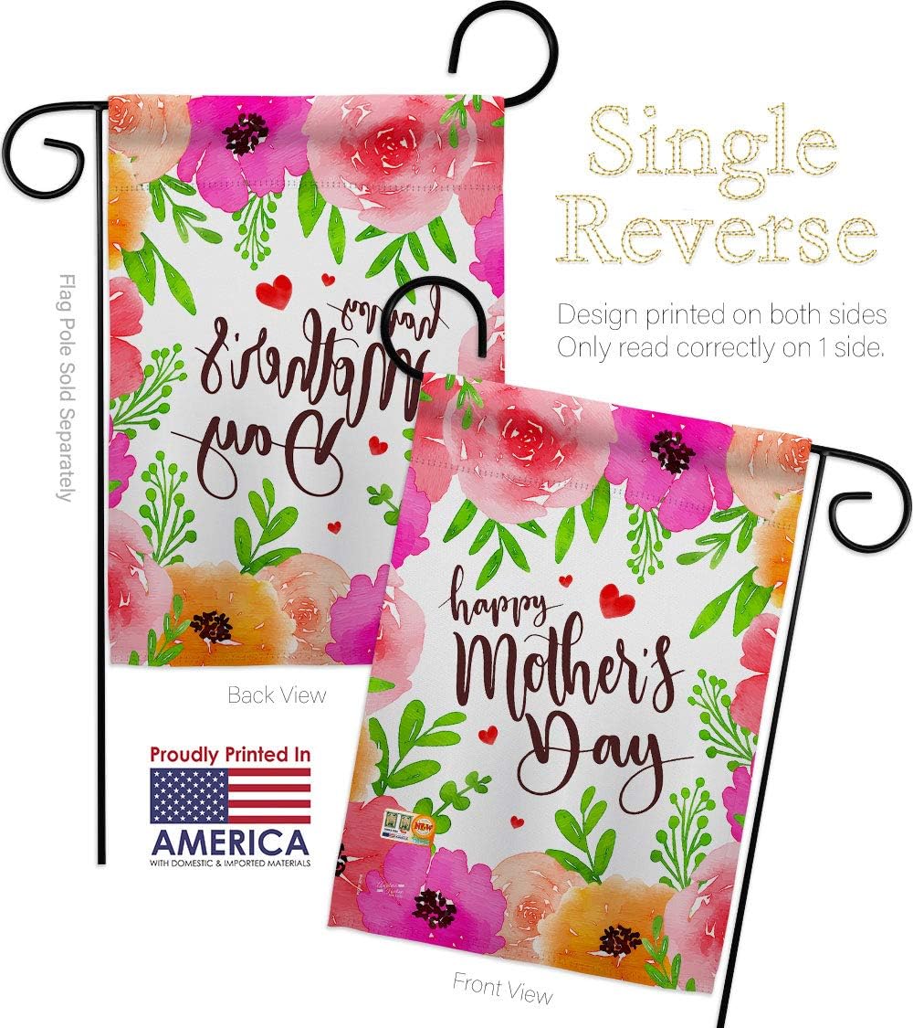 Colorful Happy Mothers Day Garden Flag Set Wood Dowel Family Mother Mom Mama Grandma Love Flowers Parent Sibling Relatives Grandparent Small Gift Yard House Banner Made In USA 13 X 18.5