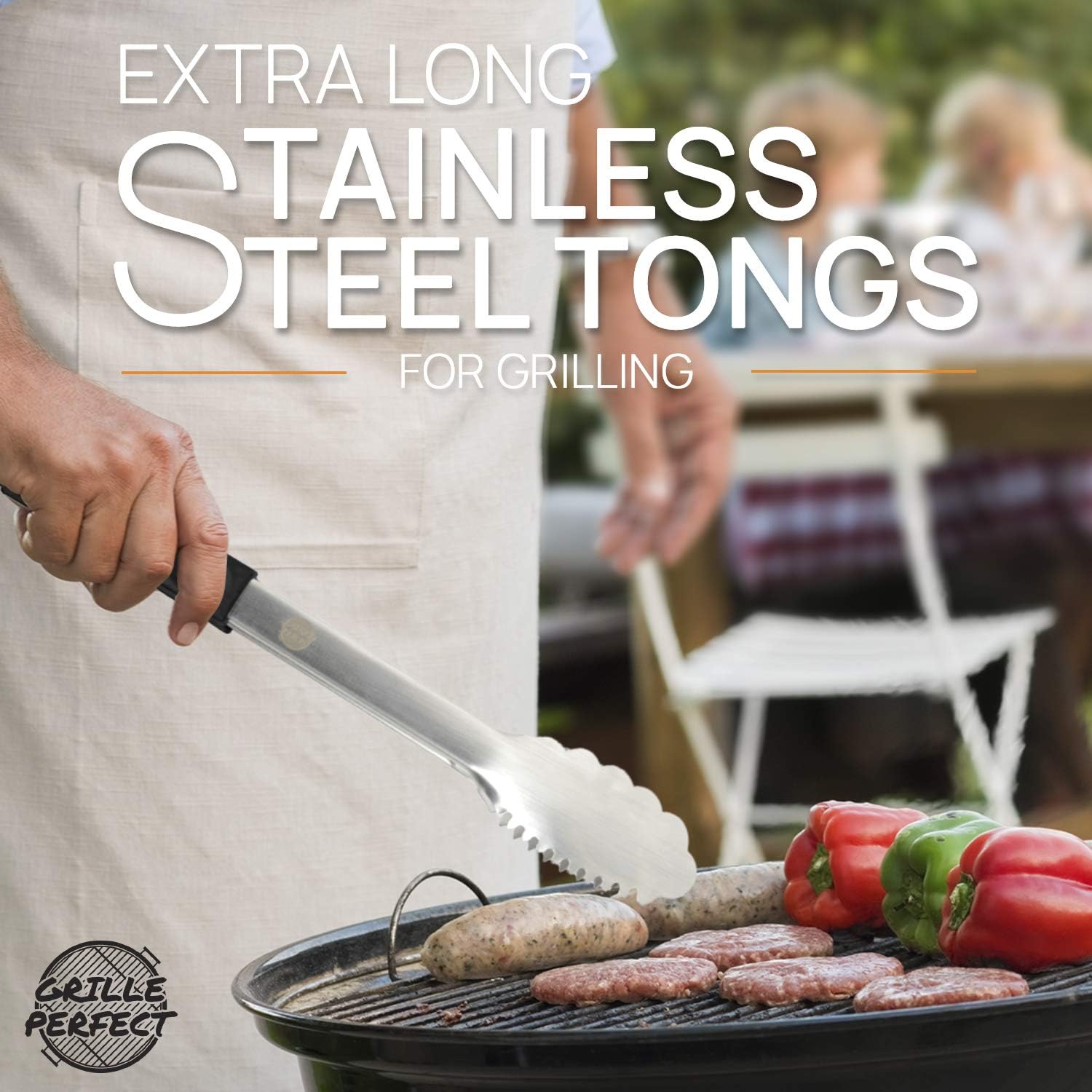 Extra Long Stainless Steel Tongs For Grilling - Heavy Duty Metal BBQ Utensil, Gas & Charcoal Barbecue Cooking, Chef Kitchen Food Serving Grill Tools (XL 16 Inch) Silicone Handle Meat Grabbing & Frying : Patio, Lawn & Garden