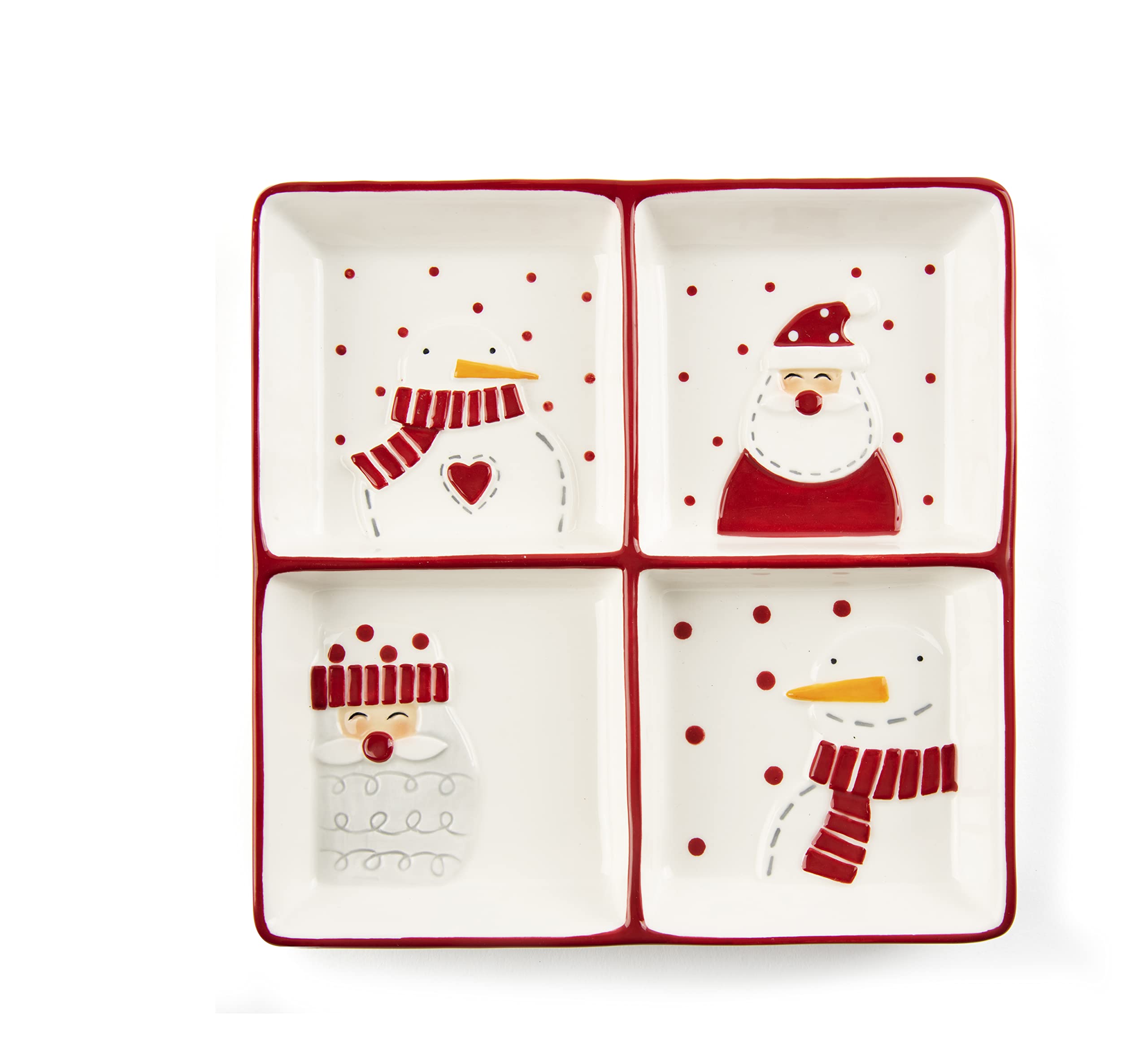 Excelsa Snowman Plate 4 Compartments, Ceramic, 20 x 20 cm