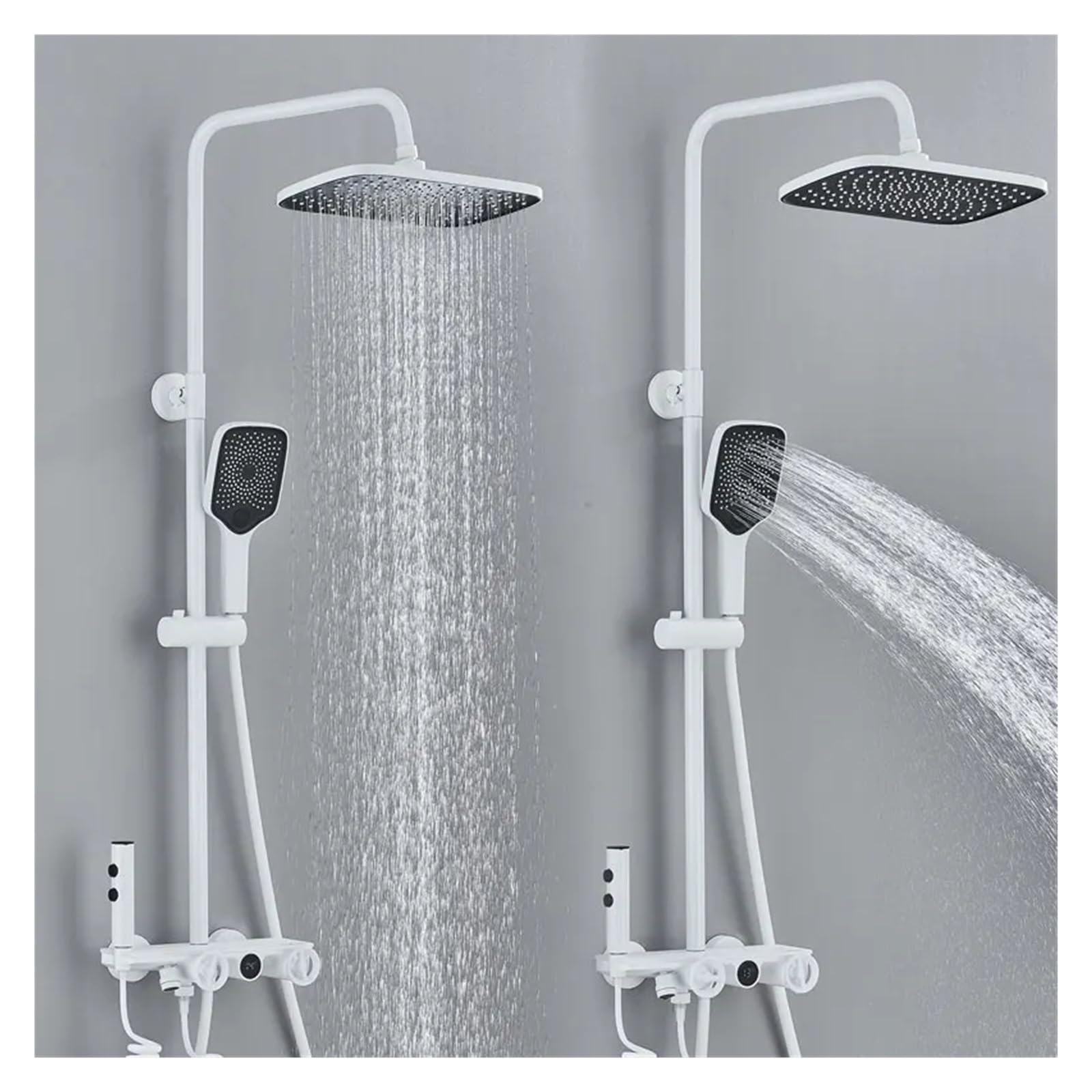 Tbddsd Bianco Bathroom Shower Heads, Shower Kits, Grey White Black Faucet Sets Digital Screen 4 Ways Bathroom Thermostatic Mixer Systems Rainfall Plastic Head(Bianco)
