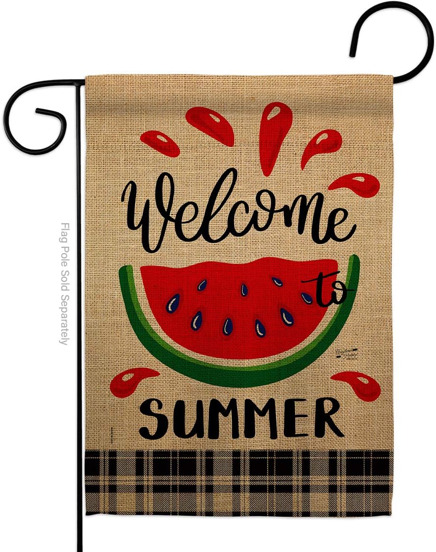 Watermelon Summer Burlap Burlap Garden Flag Summertime Fun and Sun Beach Pool Luau Tropical Party Season Outdoor Sunny Small Decorative Gift Yard House Banner Double-Sided Made In USA 13 X 18.5
