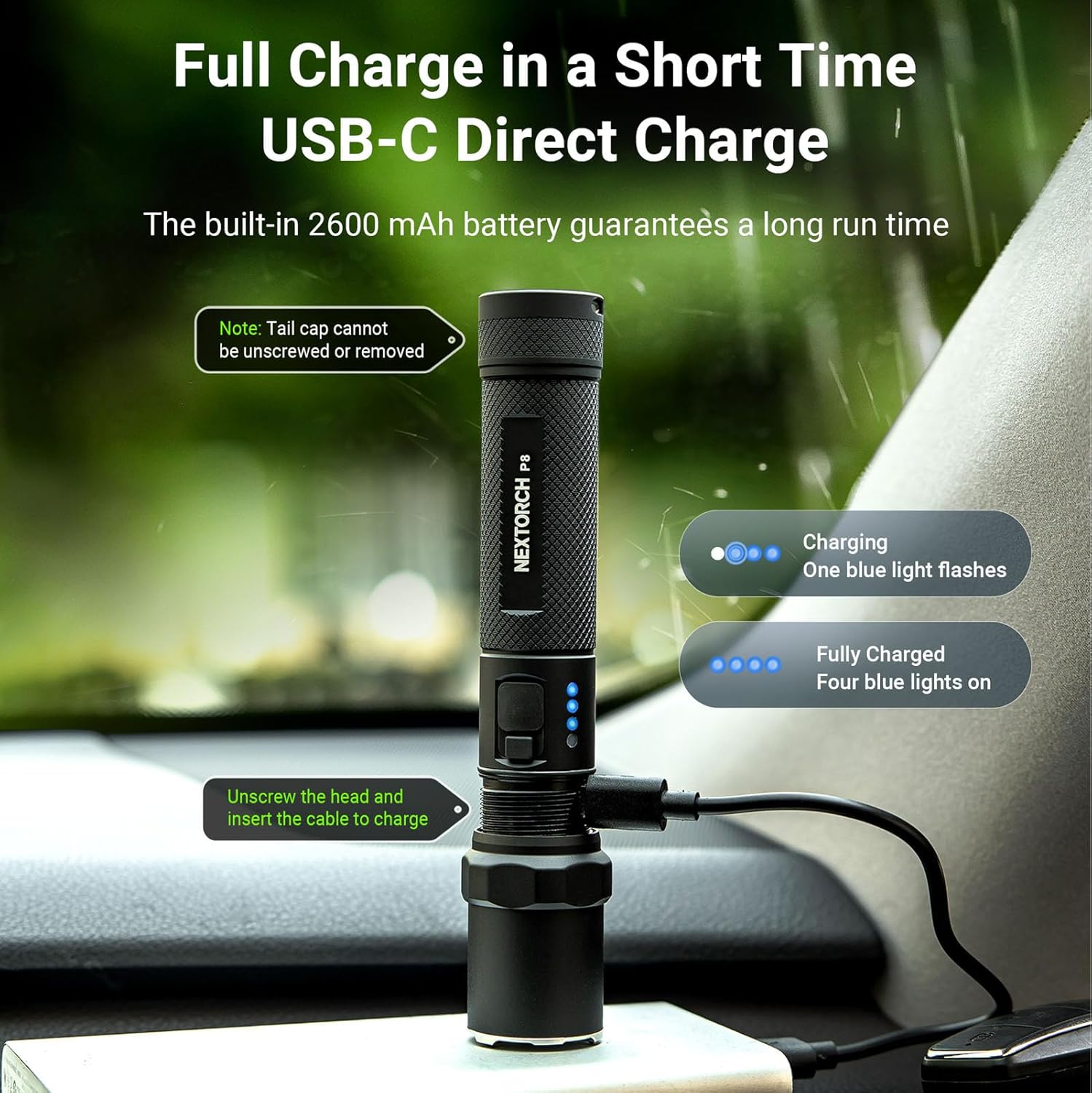 NEXTORCH P8 Rechargeable Flashlight High Lumens, 1600 Lumens LED Police Flashlight with 5 Modes & Strobe & Ceramic Glass Breaker for Daily Use, Night Duty, Dog Walking, Outdoor Adventure