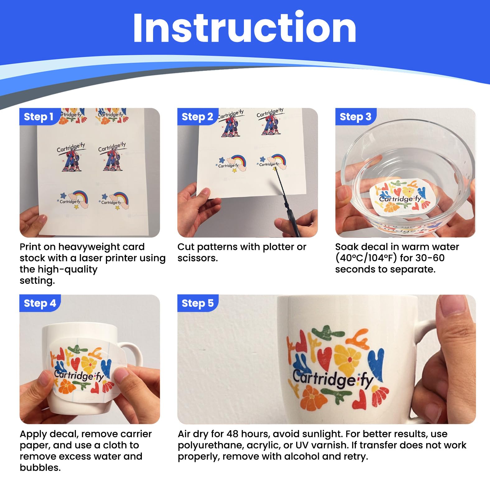 Papier Transfert Waterslide Transparent Pour Imprimante Laser - 10 Feuilles A4, Pour Personnaliser Bougies, Mugs, Verre - 4