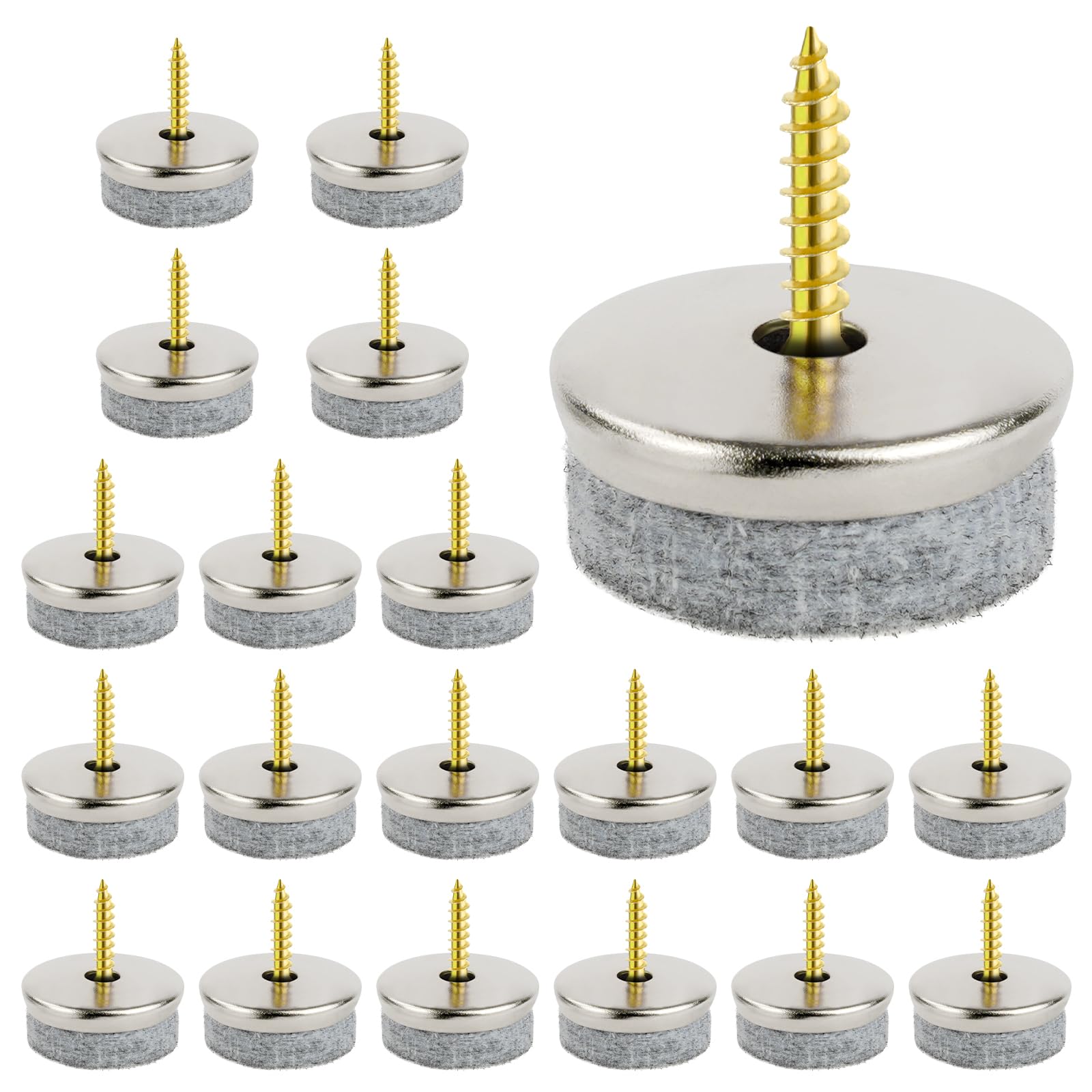 Flintronic 20 Piezas Protectores Patas Sillas Fieltro, Deslizadores de Fieltro con Mejorado Tornillos, 28 MM Redondo Almohadillas de Fieltro Tornillo, con Fieltro Grosor Y Borde De Metal, Gris