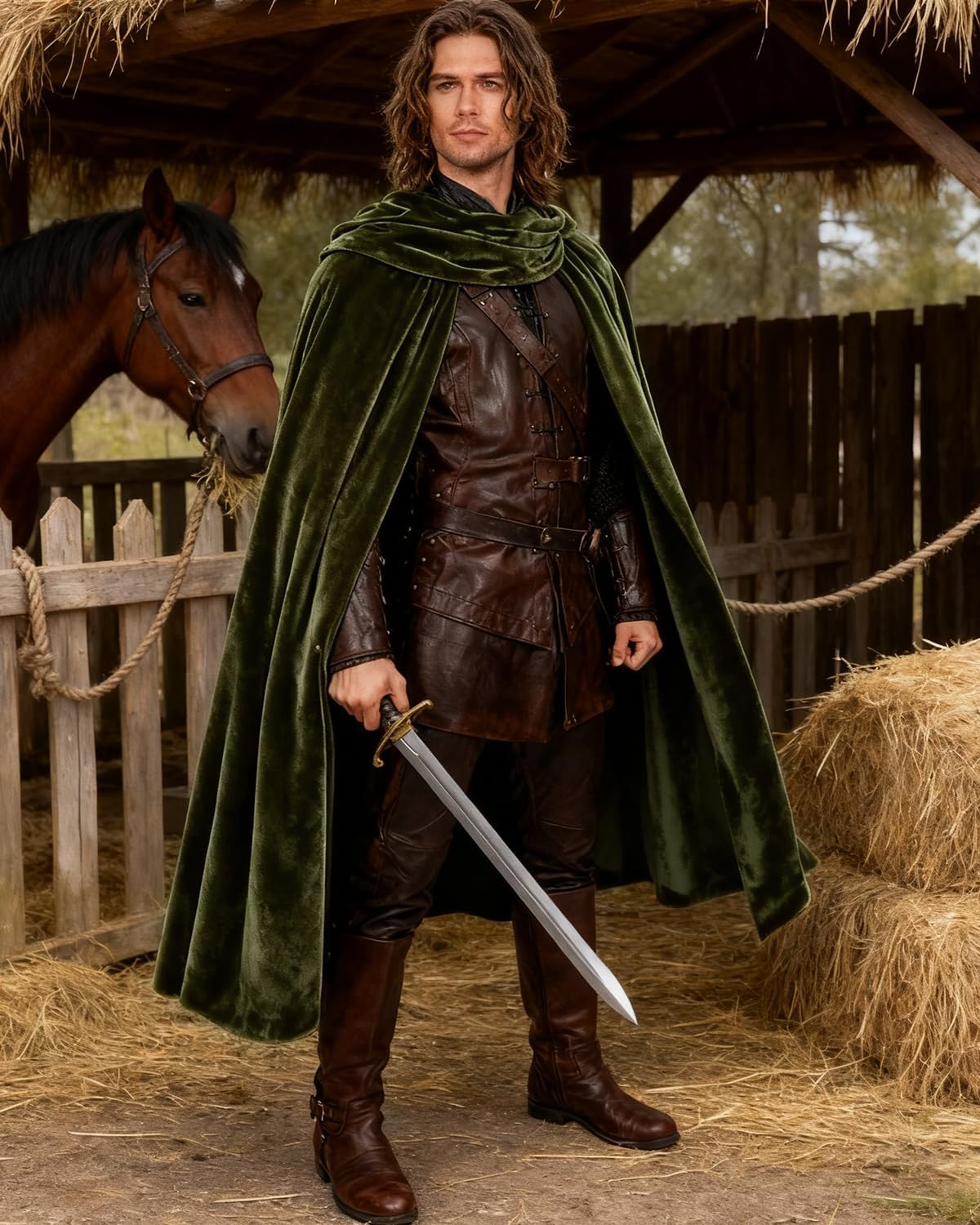 L'VOW Medieval Black Cloak with Hood Renaissance Hooded Cape for Halloween Assassin Creed Ninjia Cosplay - Image 3