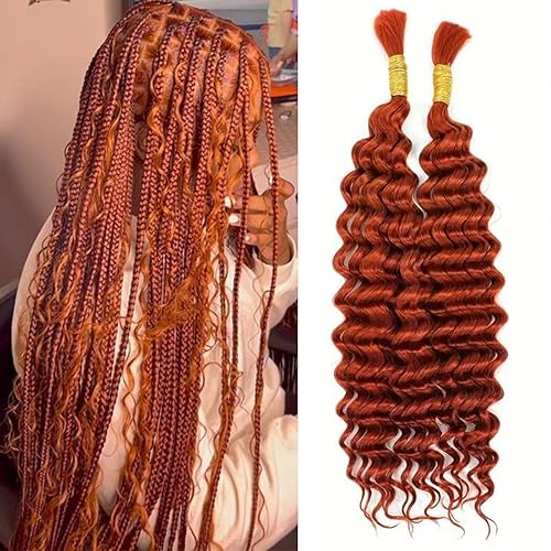 Cabello humano ondulado profundo a granel para trenzar naranja, 100% sin procesar, extensiones de cabello humano virgen brasileño, dos paquetes de