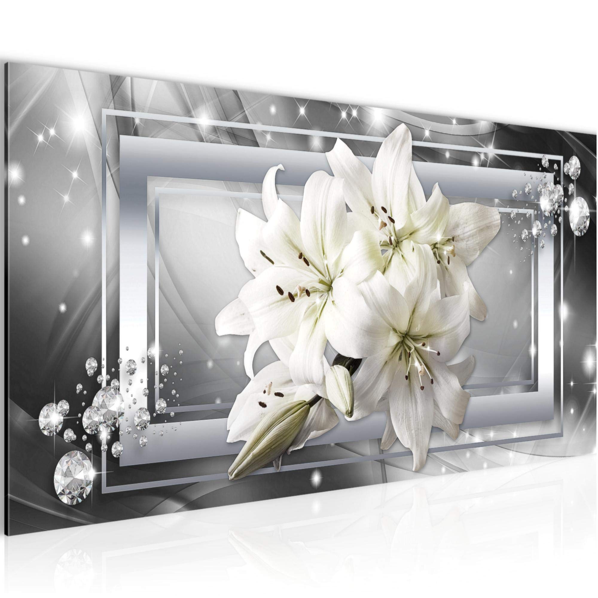 Runa Art I Wall Pictures Flowers Lilies Modern Non-Woven Canvas Living Room Hall Abstract Gray Beige 021712C