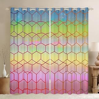 Cortinas geomricas de Panal de Abeja para NIS Cortinas hexagonales para Dormitorio Sala de Estar para NIS NIS Cortinas de Ventana de Color Degradado tratamientos duraderos de Ventana de 46 x 54 pulg