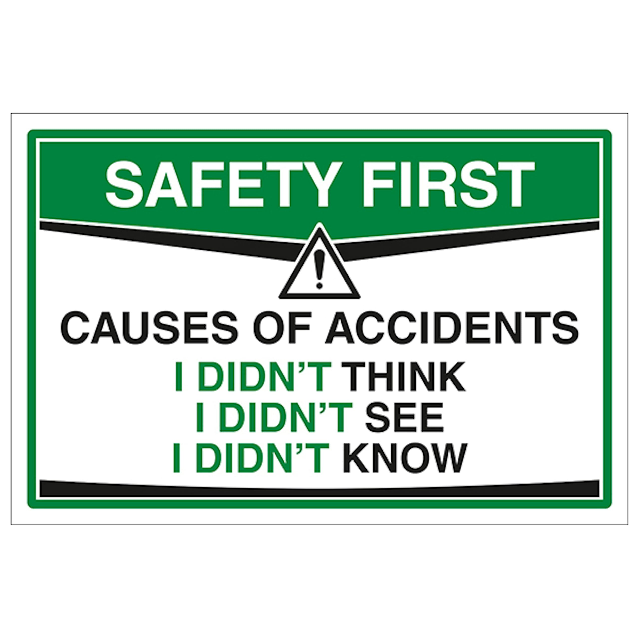 V Safety Causes of Accidents 300 x 200 mm - 2mm Super-Tough Rigid Plastic Safety Sign