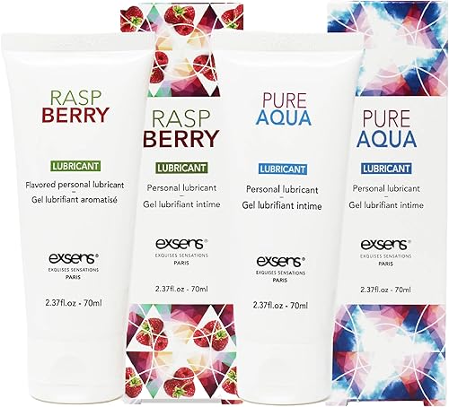 Exsens Lubricante a base de agua, lubricante personal para hombres, mujeres y parejas, sabor frambuesa y agua pura, larga duración y sensación