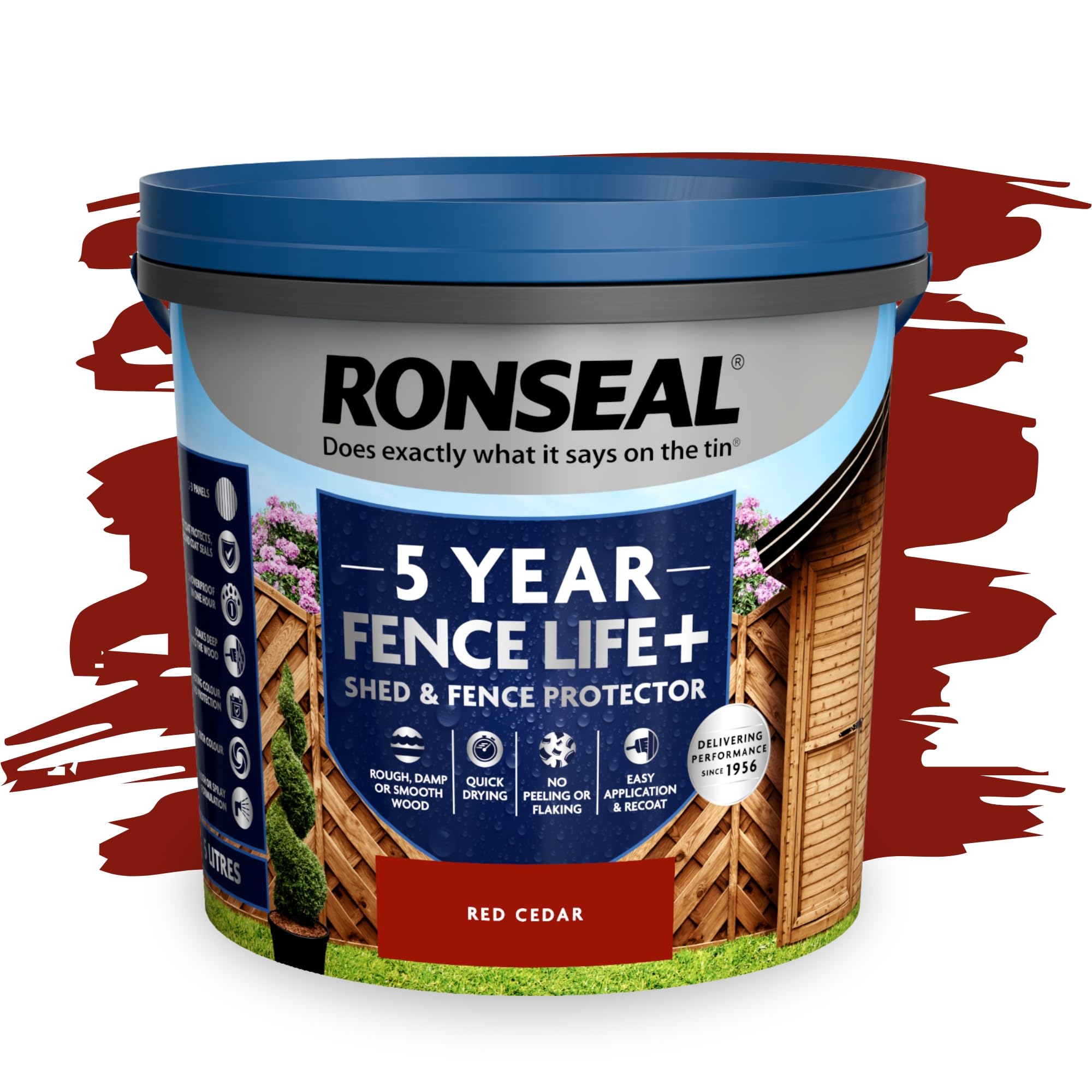 SAVING HUB Fence Paint 5L - Garden Shed Paints, Furniture Paints - Outdoor Exterior Wood Treatment - Used On Rough Swan & Smooth Planed Wood - Sheds & Fences Life Plus - Dry in 4 Hours (Red Cedar)