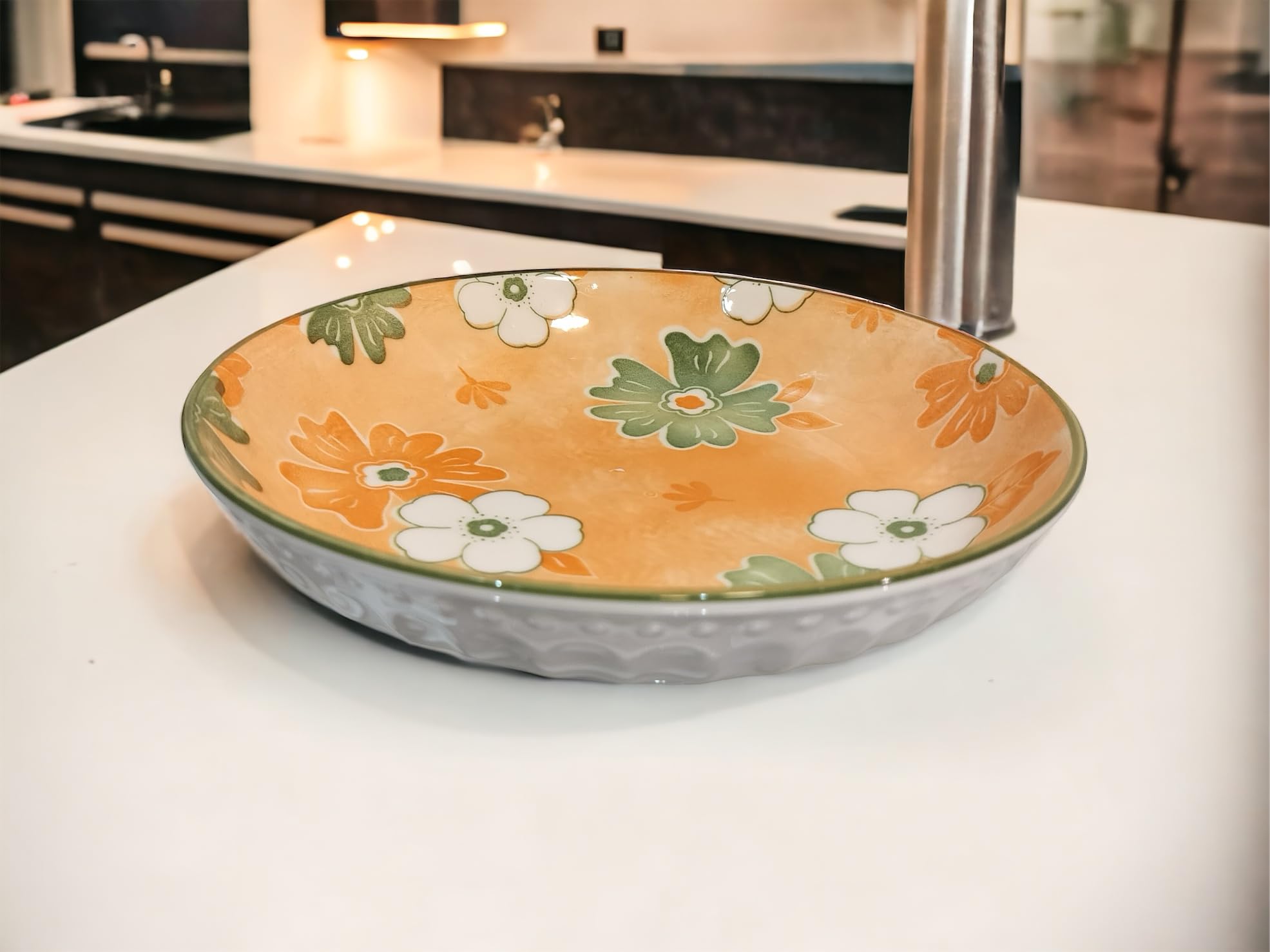 Lemon Tree Snack Serving Plate 20 cm Round Ceramic Deep Salad, Pasta Plate | Dinner Plates for Kitchen Microwave, Dishwasher & Oven Safe (Orange)