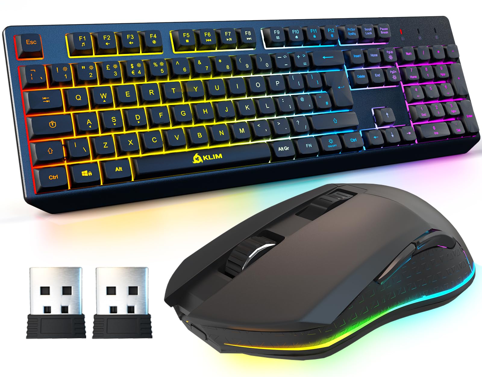 KLIM Blaze & Chroma Wireless Bundle - New Version Wireless Gaming Keyboard and Mouse Combo - Responsive, Durable, Ergonomic - Backlit Keyboard - RGB Gaming Mouse - Long-Lasting Built-in Battery