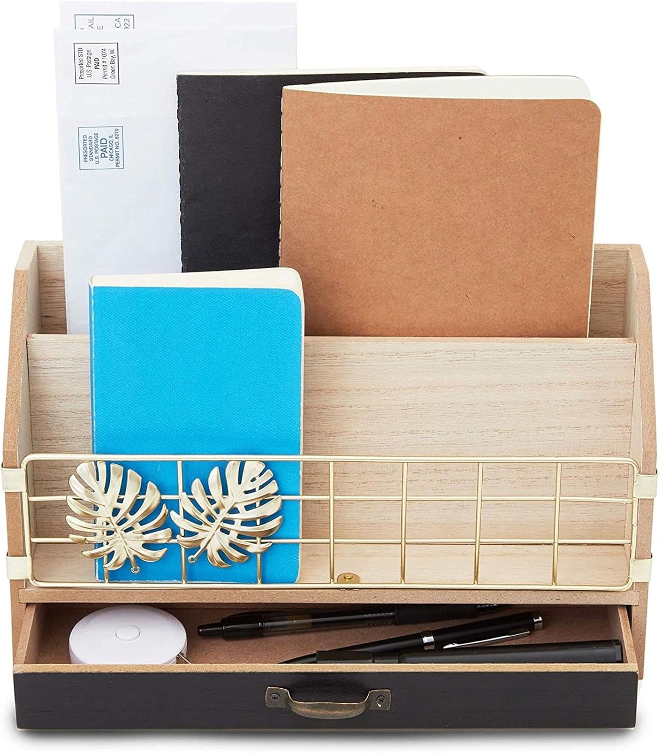 Rustic Wooden Desk Organizer for Office Supplies (11 x 6.7
