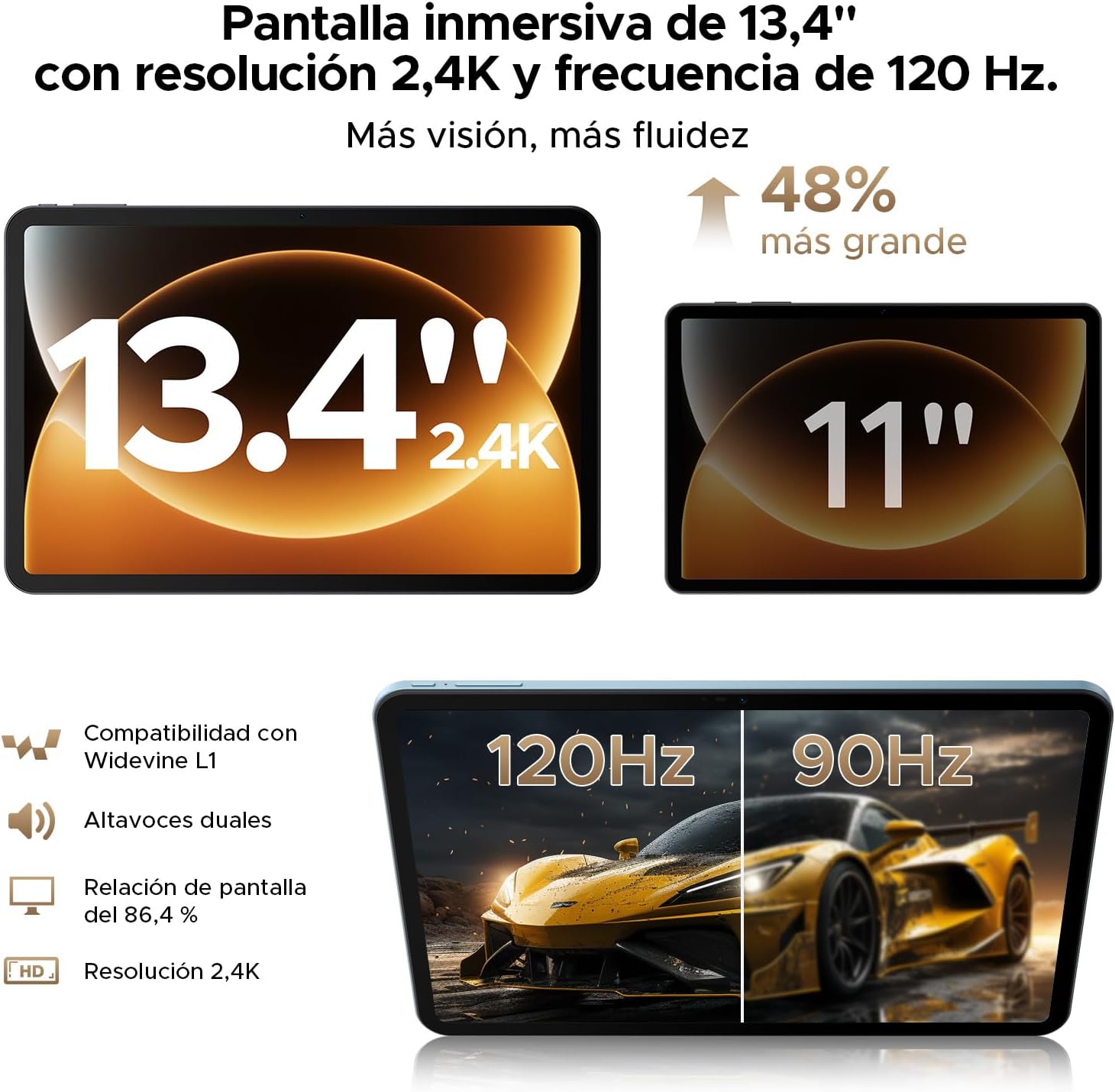 P13 Pro Tablet 13.4 Pulgadas 120Hz Android 16, 48GB RAM + 256GB(TF 2TB) Tablet con Teclado y Lapiz, T7280 Octa-Core, 12000mAh/18W, 16MP+8MP, Gemini AI, Widevine L1, Face ID, Dual SIM 4G, Azul 5