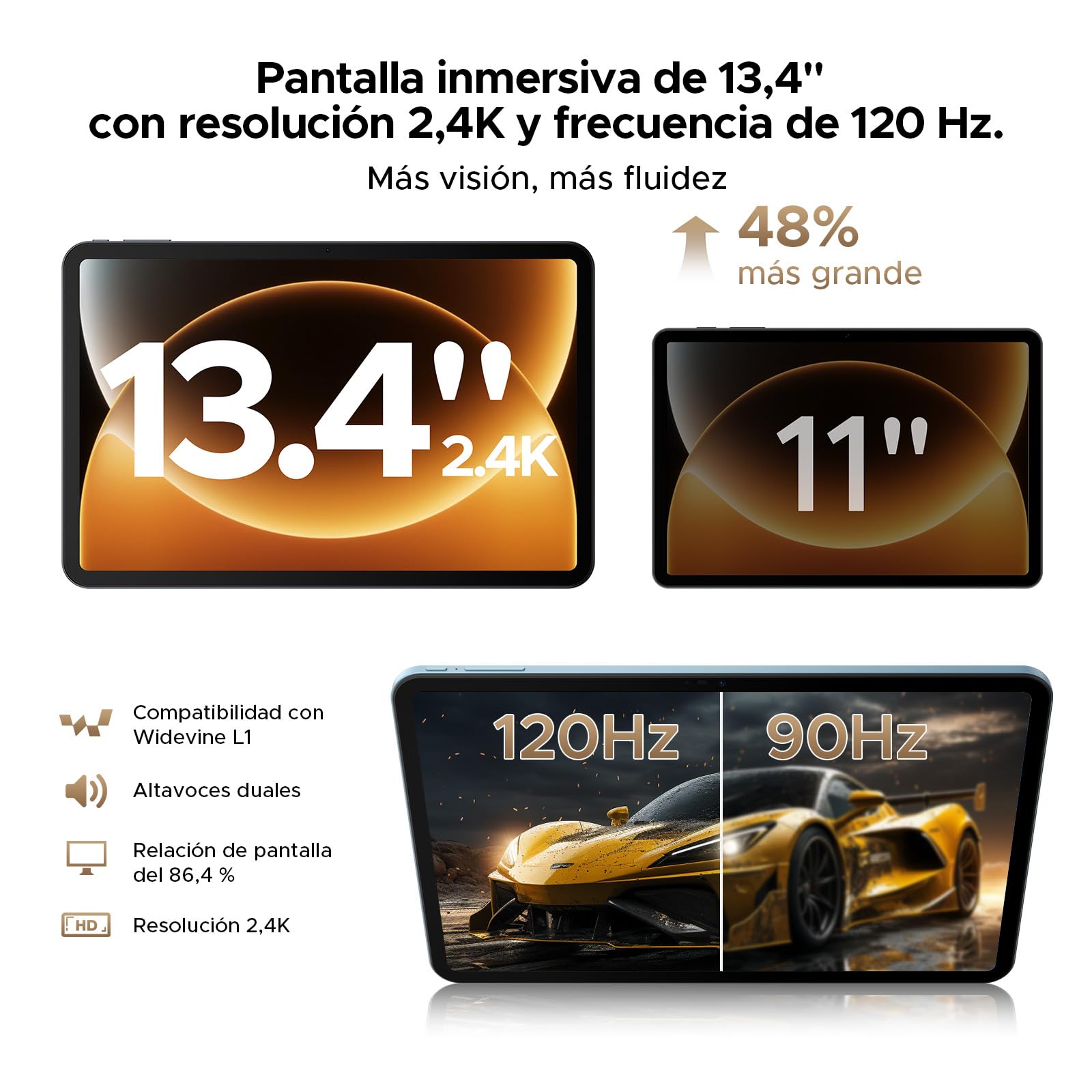 P13 Pro Tablet 13 Pulgadas 120Hz Android 16, 48GB RAM + 256GB ROM(TF 2TB), Tablet con Teclado y Lapiz, T7280 Octa-Core, 12000mAh/18W, 16MP+8MP, Gemini AI, Widevine L1, Face ID, Dual SIM 4G, Azul
