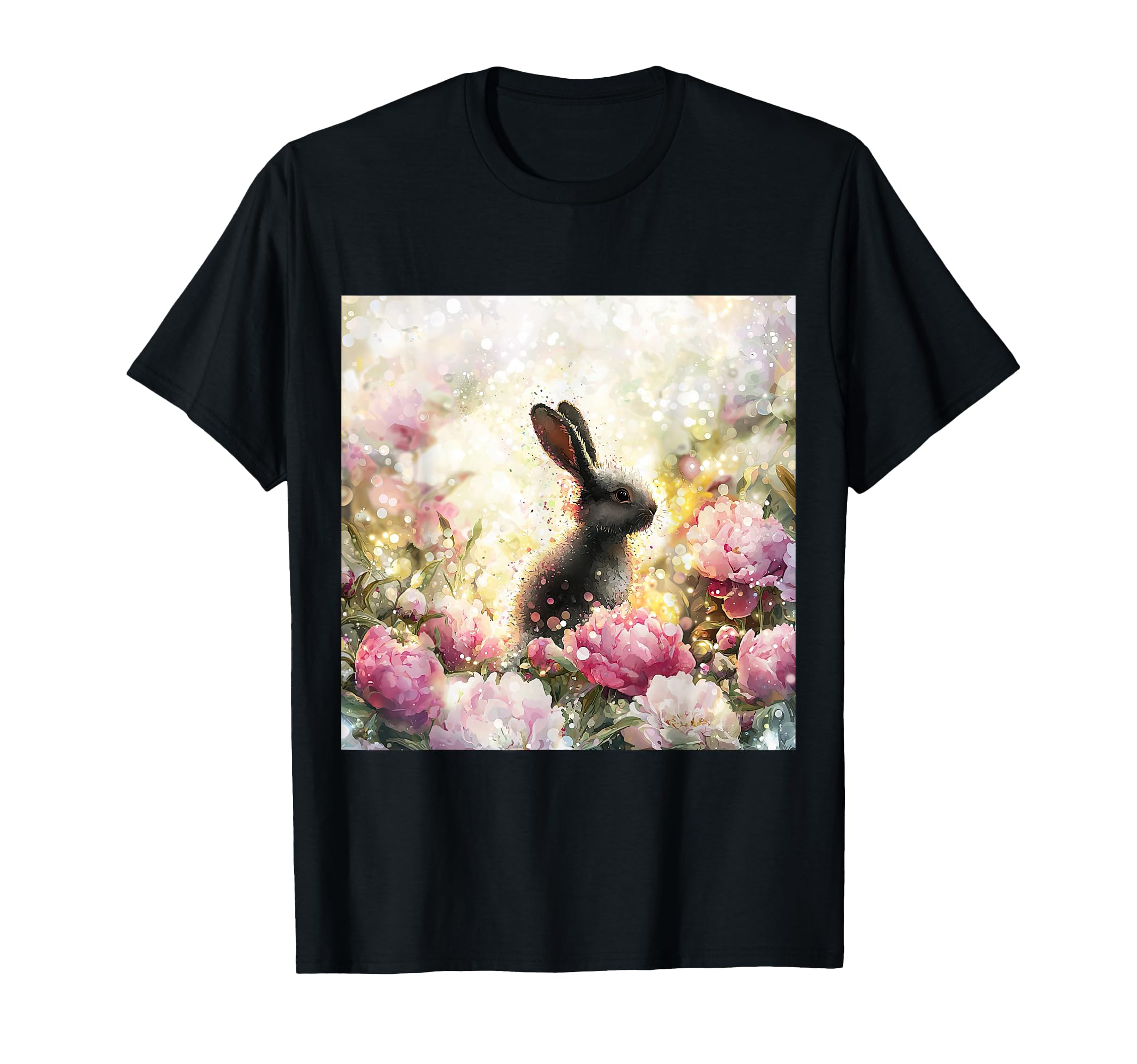 Angora Rabbit Watercolor Flowers Art T-Shirt