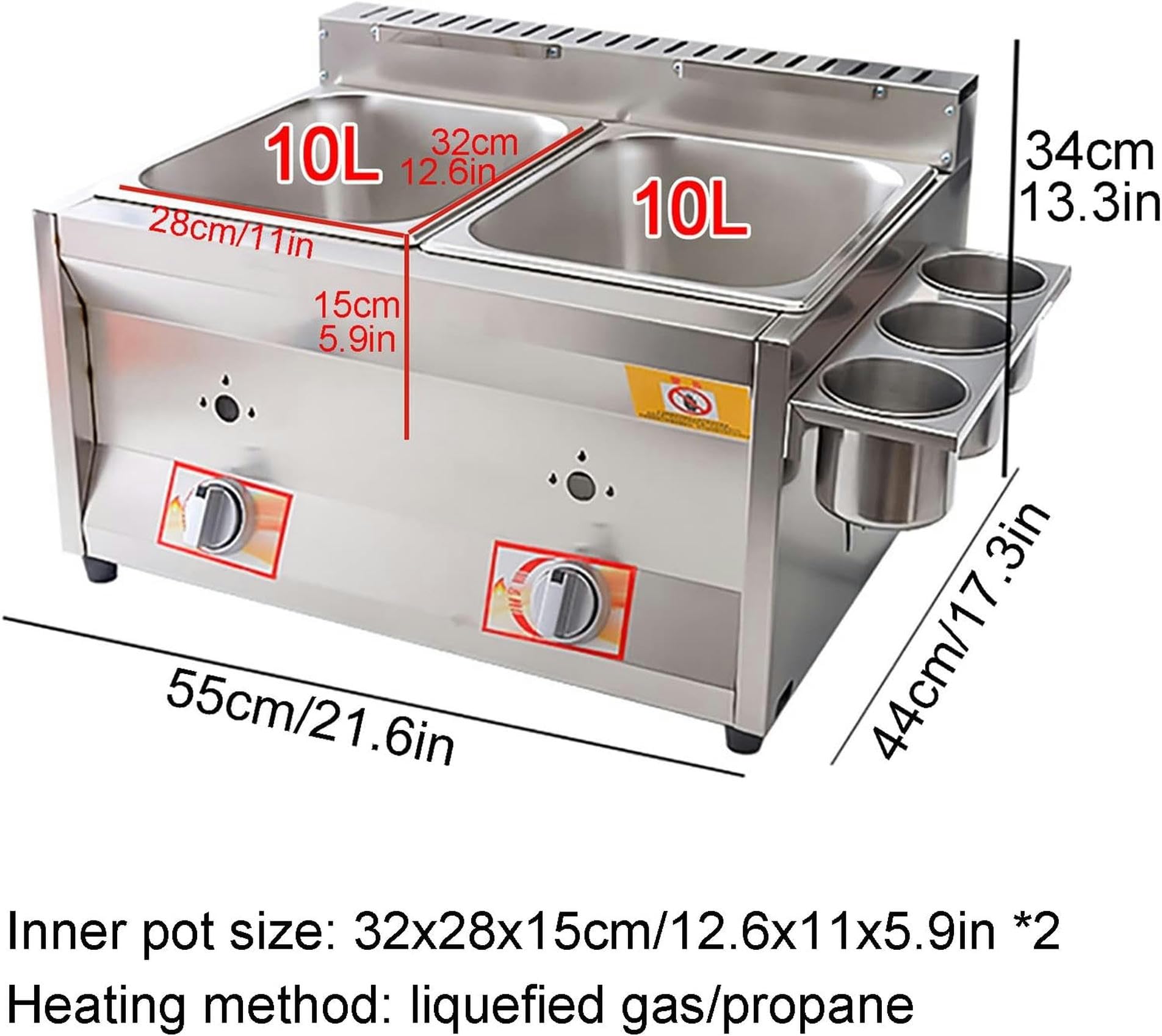 Cesta De Freidora De Grasa Comercial 10L + 10L Freidora De Gas Doble Profunda con Cesta Y Tapa, Freidora De Chips De Pollo De Acero Inoxidable, para Restaurantes Caseros Alitas De Pollo Frit
