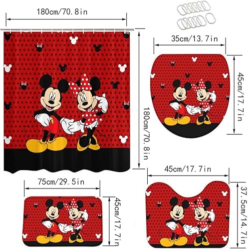 Miniatura 4 de Juego de cortinas de ducha antideslizantes con 4 piezas incluye cortina de ducha, alfombras, tapa de inodoro y tapete de baño. Cortina de baño de
