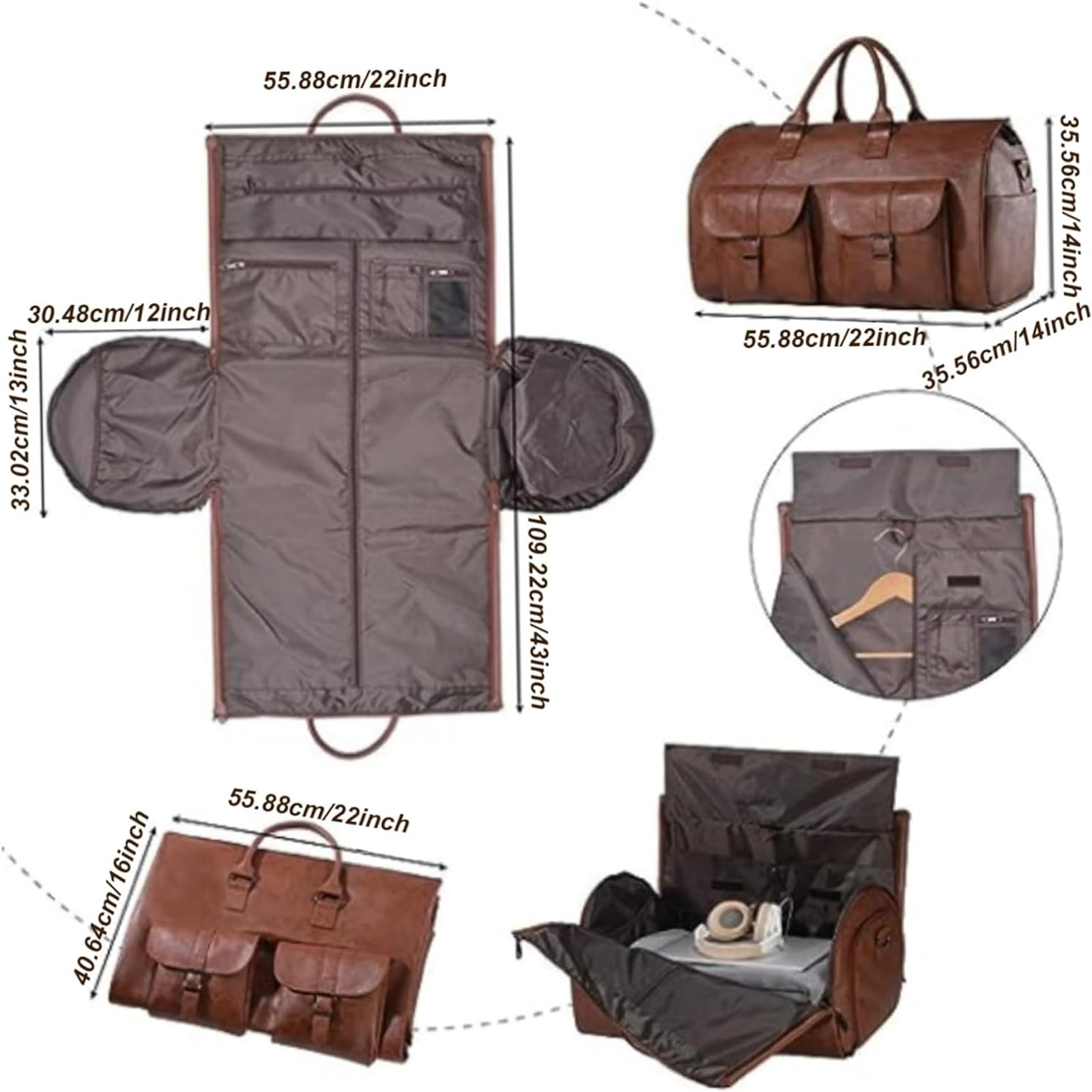 Hixingo Bolsa de Viaje Plegable para Trajes, 2 en 1 Convertible Bolsa de Lona para Ropa Vestidos Bolsa Portatrajes Viaje para Mujer y Hombre (Gris Claro,56x33x32cm)