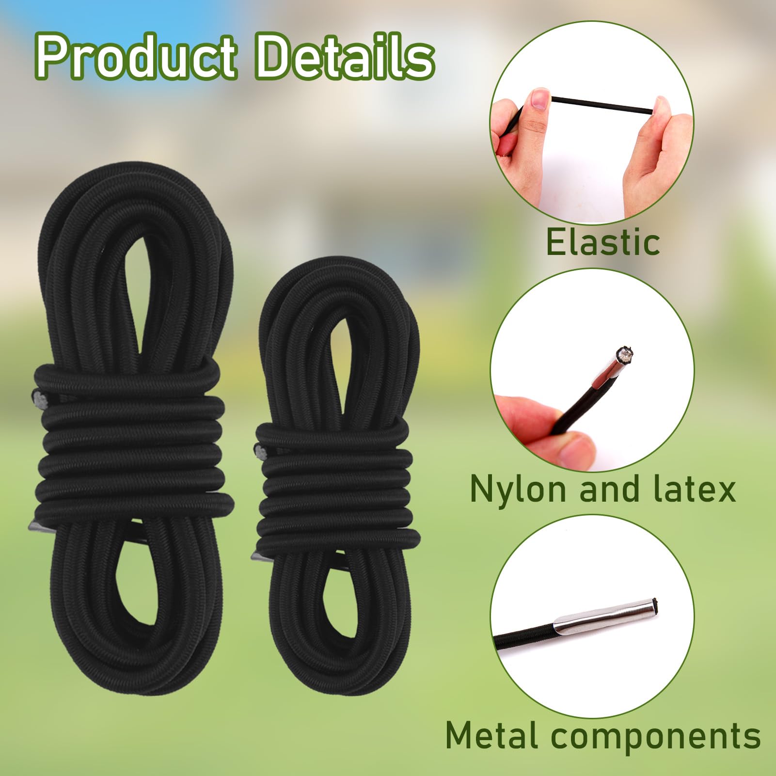 Set 4 Cavi Elastici Per Sedia A Sdraio Corde Elastiche Per Sedie Reclinabili – Set Di 4 Pezzi, Nere, In Tessuto Oxford Ricambio Per Lettini Da Giardino