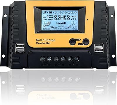30A Controlador de Carga Solar Con Bluetooth, PWM 30A 12V 24V 36V 48V Regulador Carga Solar con Sensor Ttemperatura LCD Pantalla, 4×USB puerto, Apto muchos 12V 24V 36V 48V LI SLD FLD GEL AGM Baterías