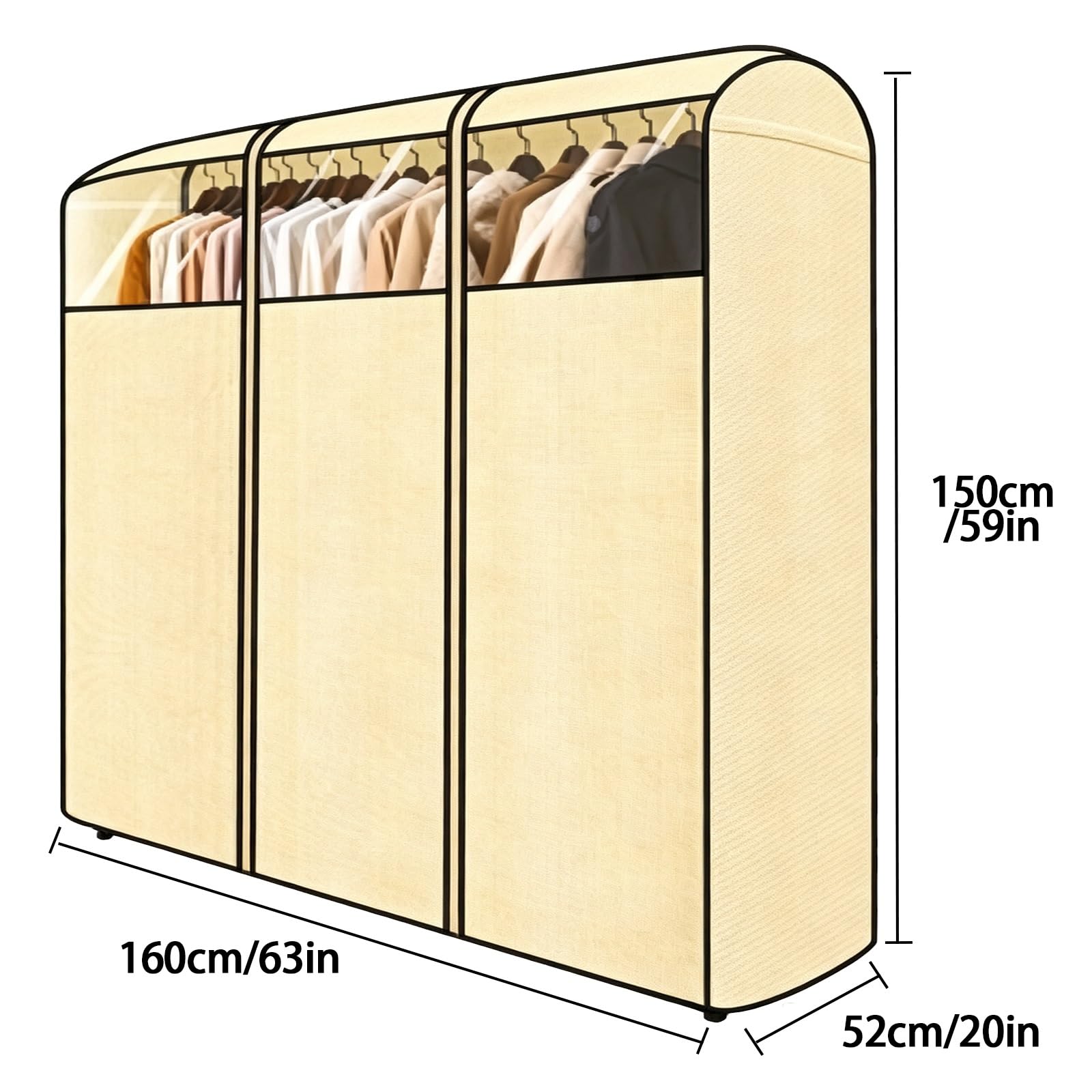 Funda Abrigos Armario de Tela no Tejida Gruesa, Funda para Colgar Ropa | Funda para Armario Abierto, Gran Capacidad, con Cremallera Bidireccional, Material Resistente Polvo(63x20x59in/160x52x150cm)