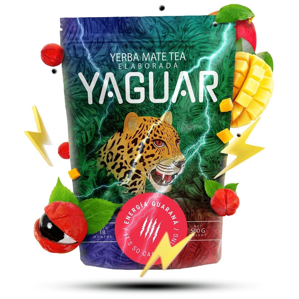 Yaguar Mate Tee Set 1.5kg - Yerba Mate Citrus Bomb, Guarana, Cherry Lady 3x500g - Luftgetrocknet, 18 Monate Gereift für Milden Geschmack - Hoher Koffeingehalt - 100% Natur