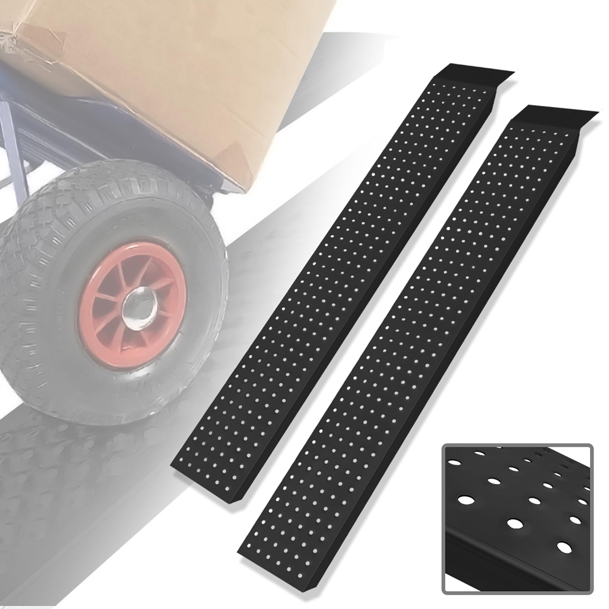 UISEBRT 2 Pezzo Rampa da carico fino a 400kg - 135cm Binario di carico in Lamiera di Acciaio Zincato - Rampa da marciapiede Antiscivolo per Auto Moto Tosaerba Trattorini - Nero