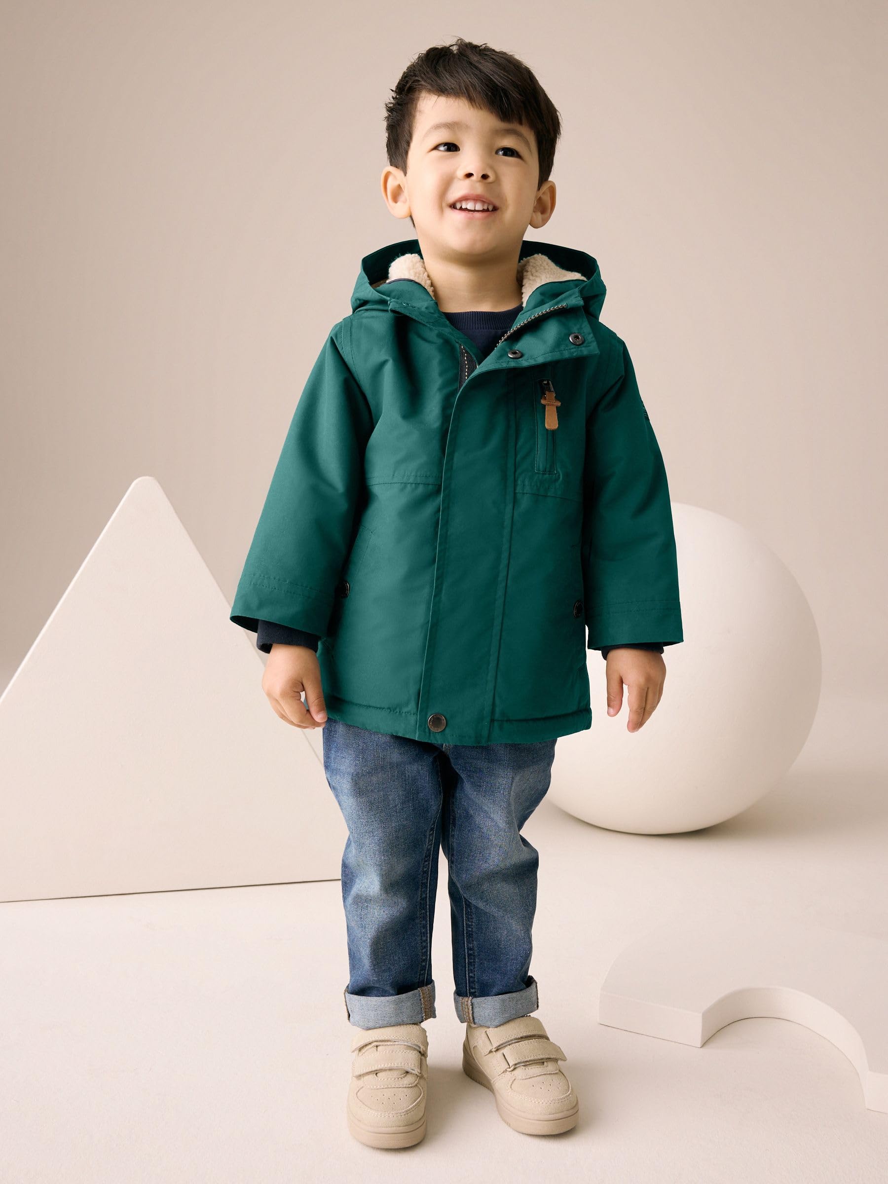 NEXT Garçon Parka imperméable avec doublure en peau lainée