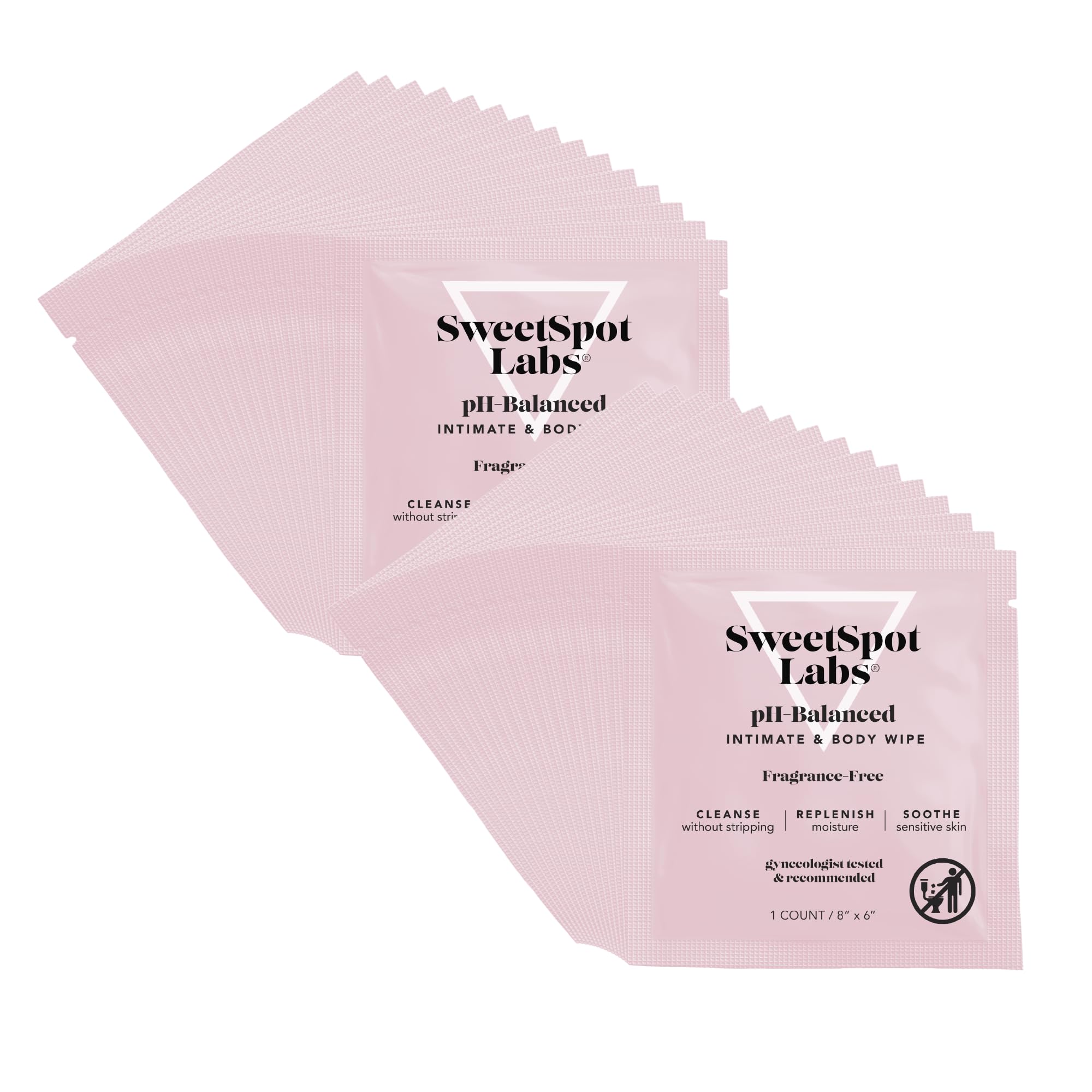 SweetSpot Labs On-The-Go pH Balanced Feminine Wipes, Cleanse & Refresh, Fragrance-Free, 30 Individually Wrapped Wipes