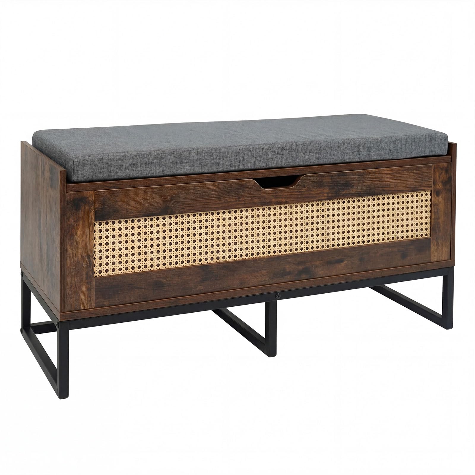 COSTWAY 71L Panca Scarpe con Seduta Imbottita, Cassa Portaoggetti in Rattan con Coperchio Ribaltabile, Panchina da Ingresso con Spazio Nascosto, 100x35x44 cm (Marrone)