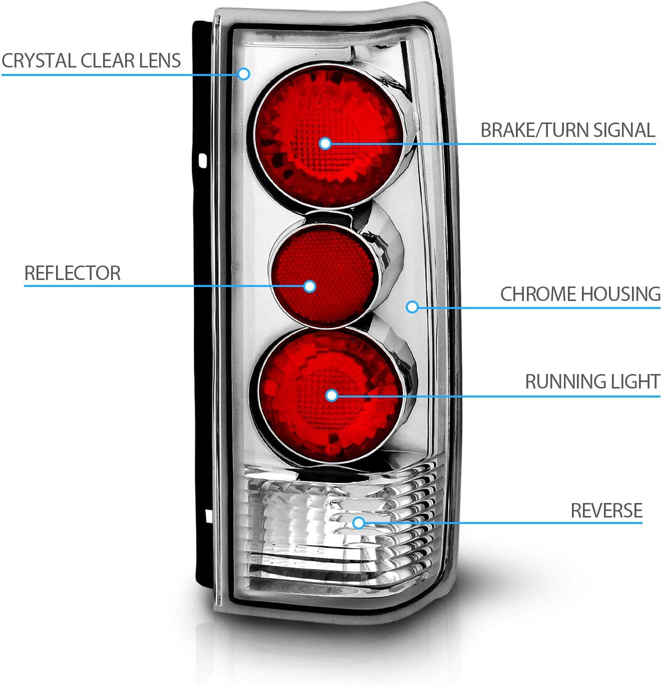AmeriLite for 1985-2005 Chevy Astro | GMC Safari Van Chrome Euro Aftermarket Halogen Tail Lights Pair - Passenger and Driver Side