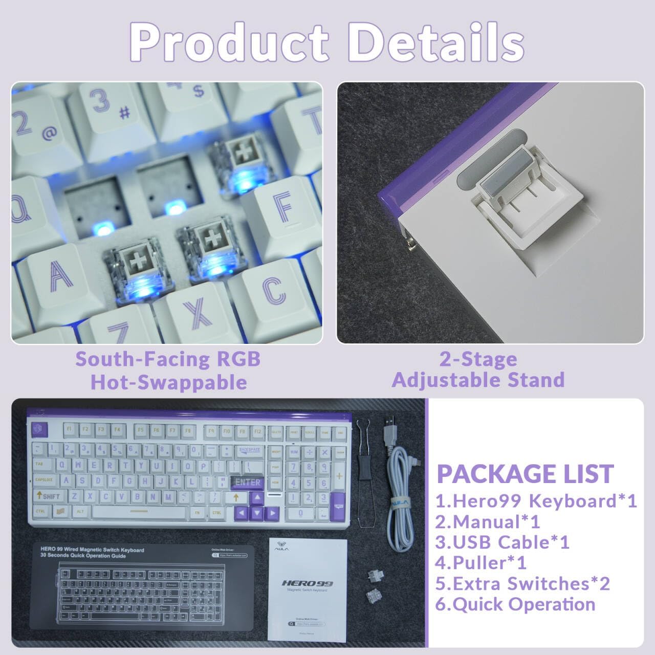 AULA Hero 99 Wired Gaming Keyboard, Hall Effect Keyboard with Rapid Trigger Mode, Hot Swappable Magnetic Switch Keyboard with Number Pad, Web Driver,RGB Backlit Mechanical Keyboard for Office PC Gamer 9 71b13ACjKtL. AC SL1280