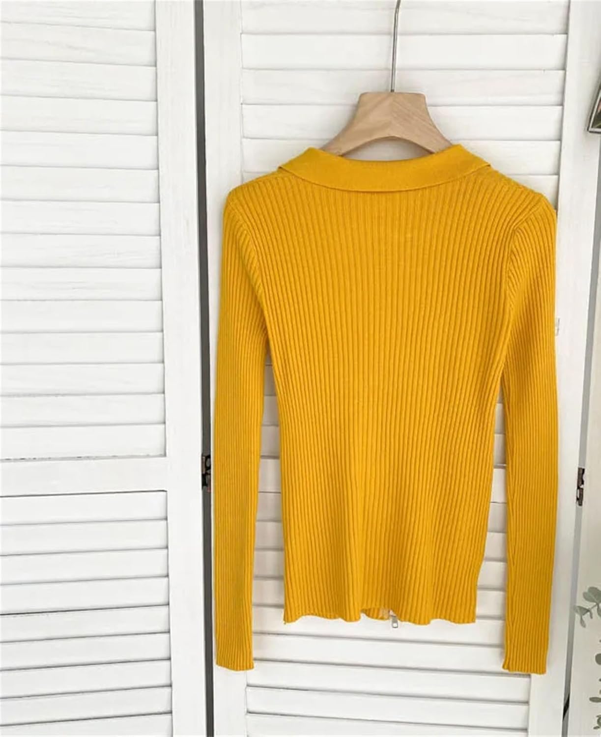 Women's Zipper Knit Cardigan Long Sleeve Lapel Elastic Sweater Fall Winter Sweater Casual Coat