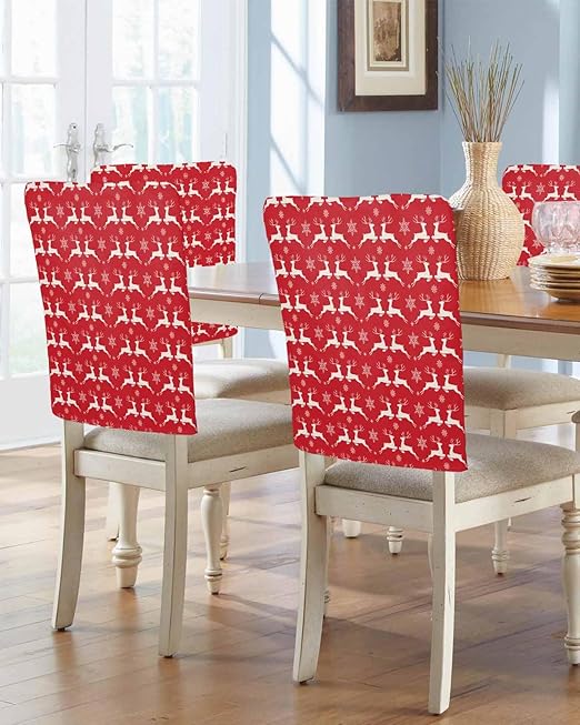 EwdeWwo Christmas Dining Room Chair Back Covers, White Elk